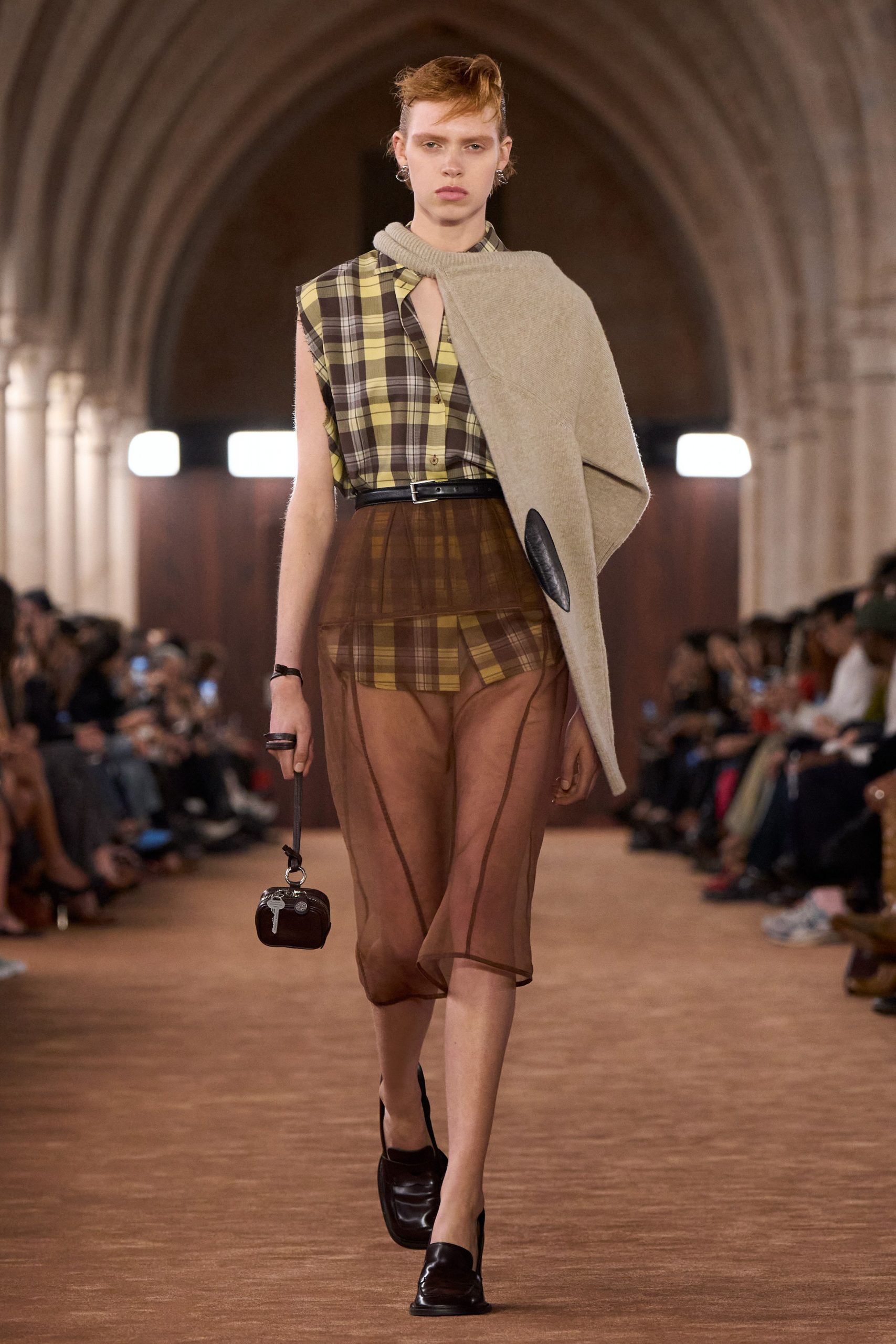 checked top sheer skirt gray cape