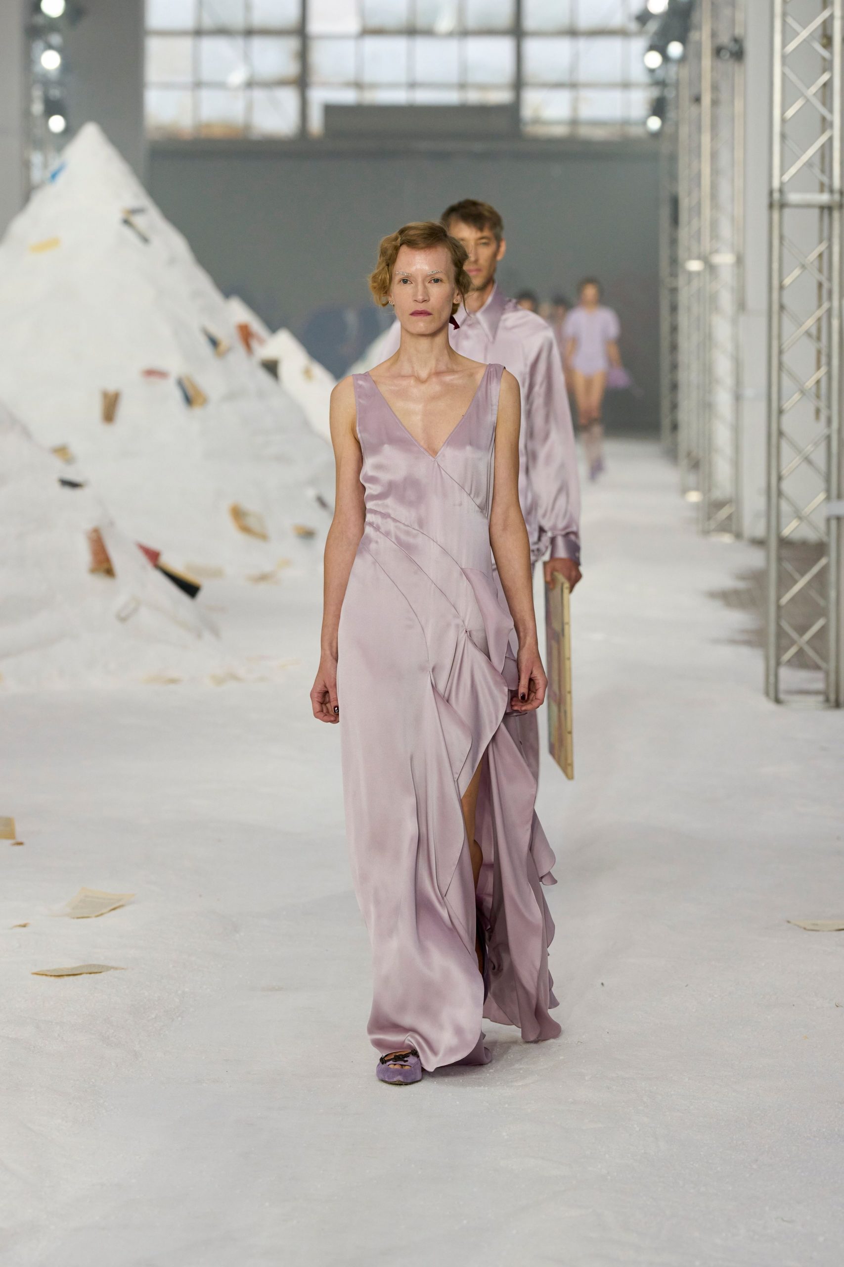 lavender silk sleeveless gown