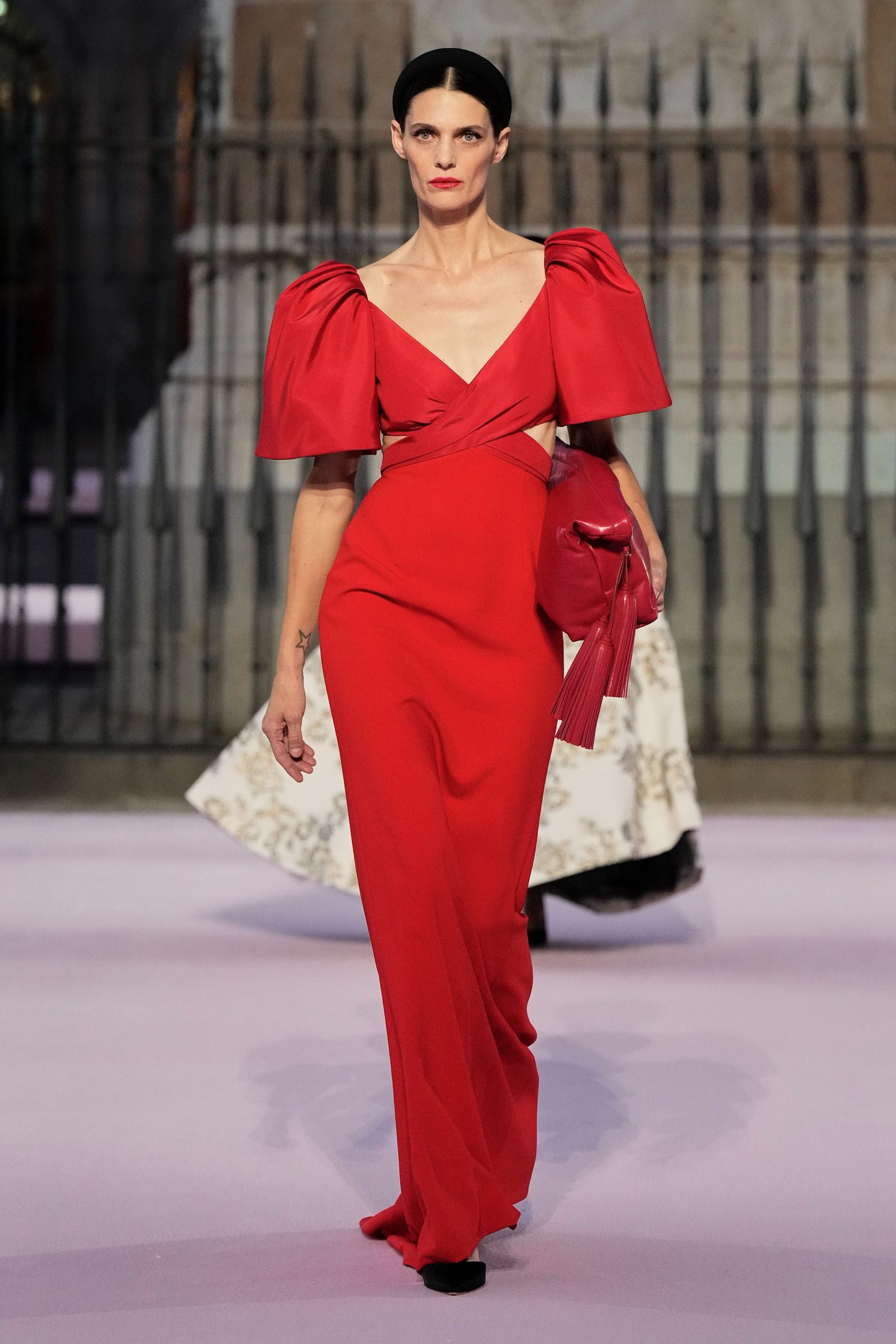 red silk pleated bag