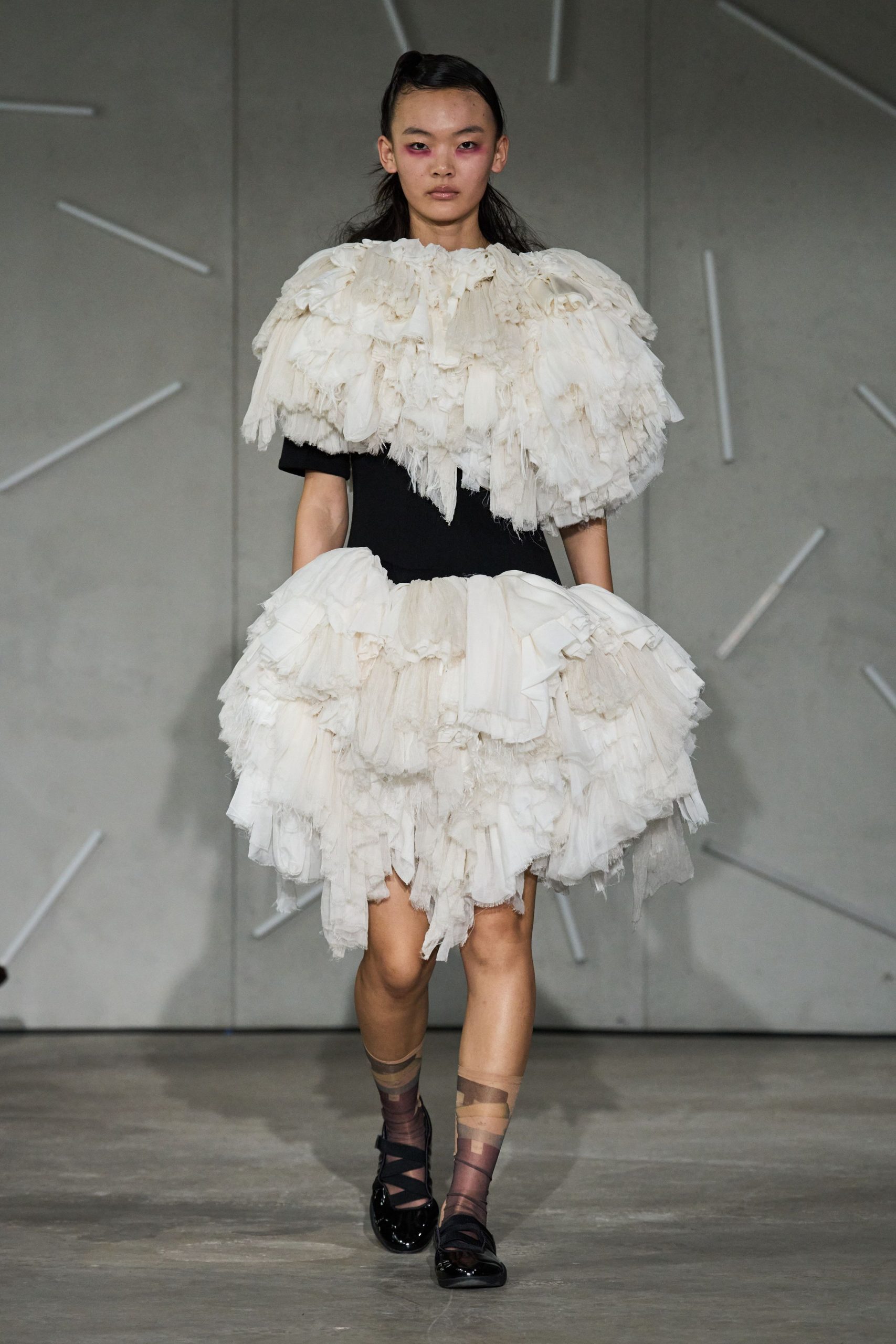 black and white ruffled mini dress