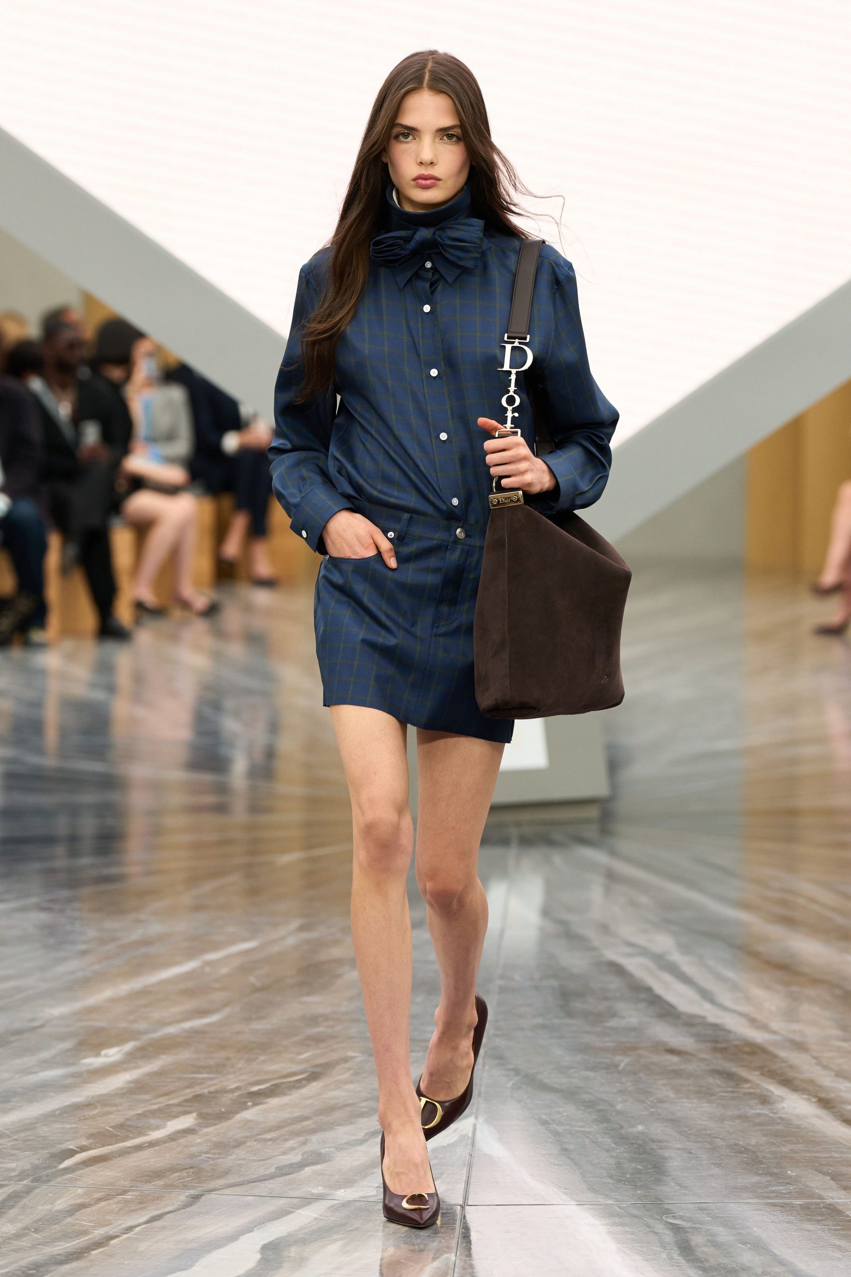 blue cotton long-sleeve collared fitted striped belted shirt-dress