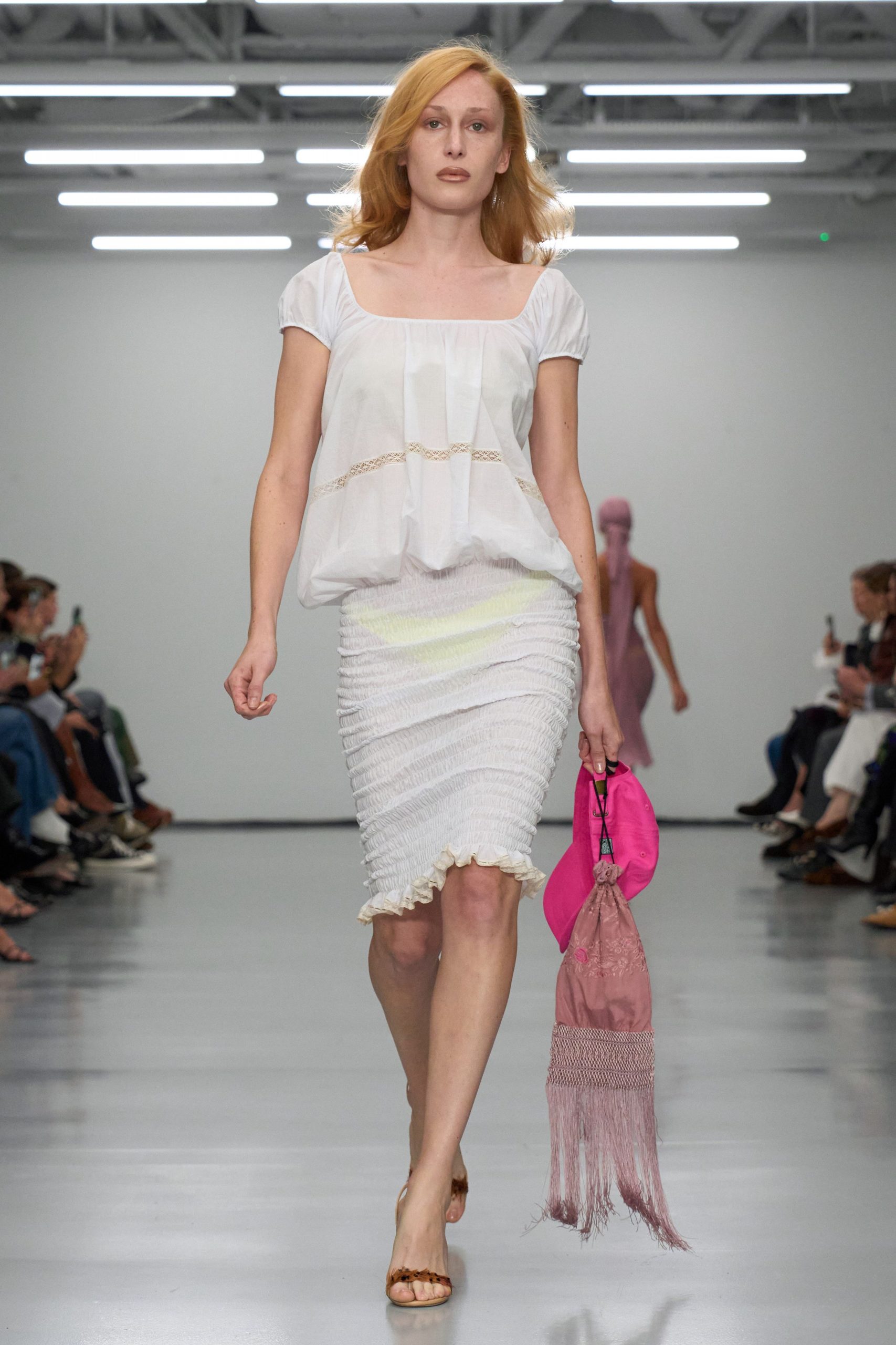 white top and ruched skirt