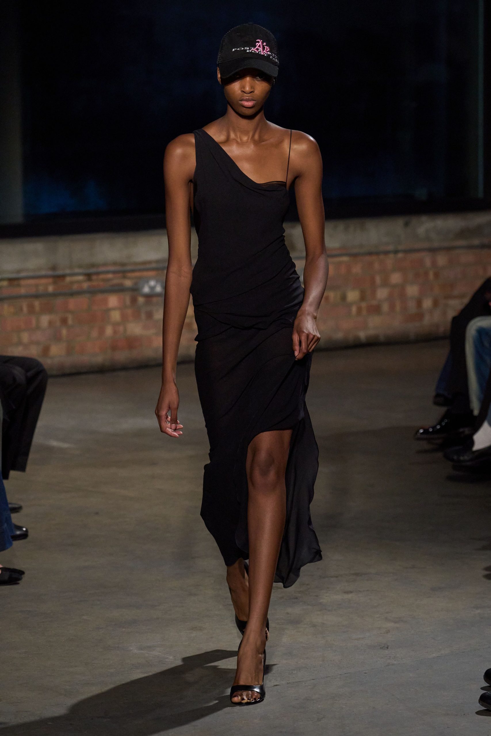 black asymmetric midi dress