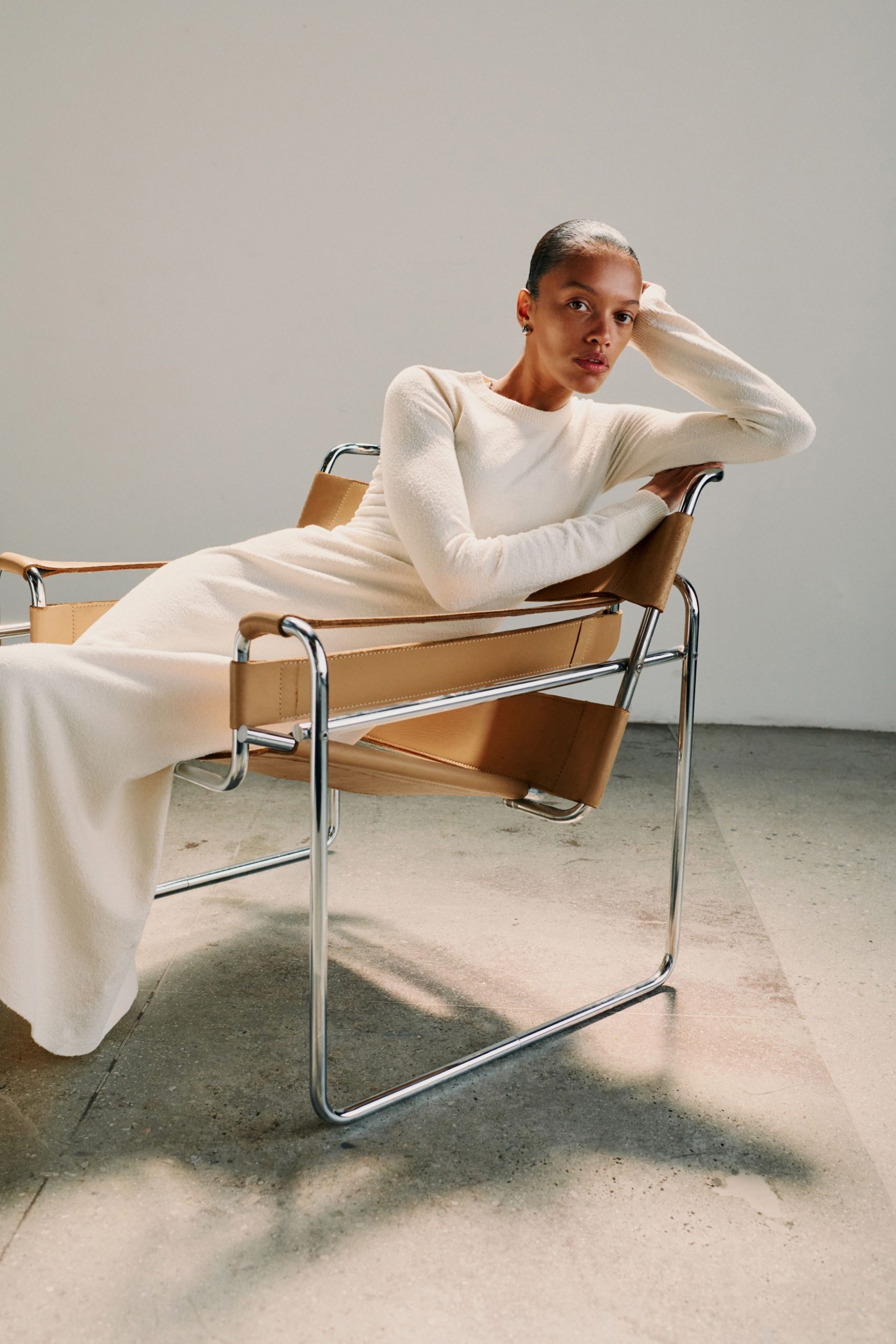 white fitted long-sleeve gown