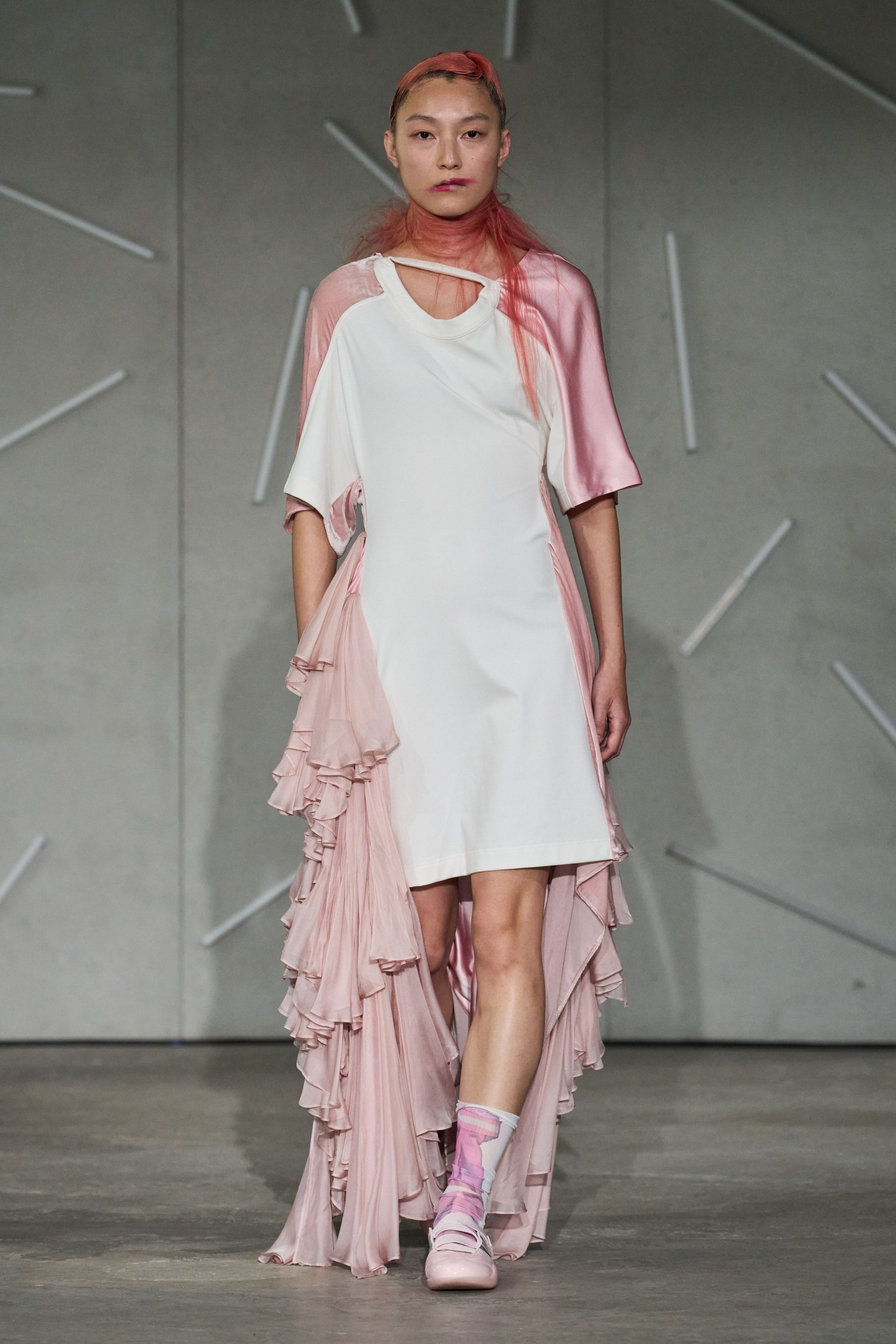 white cotton short-sleeve cutout fitted ruffled layered dress