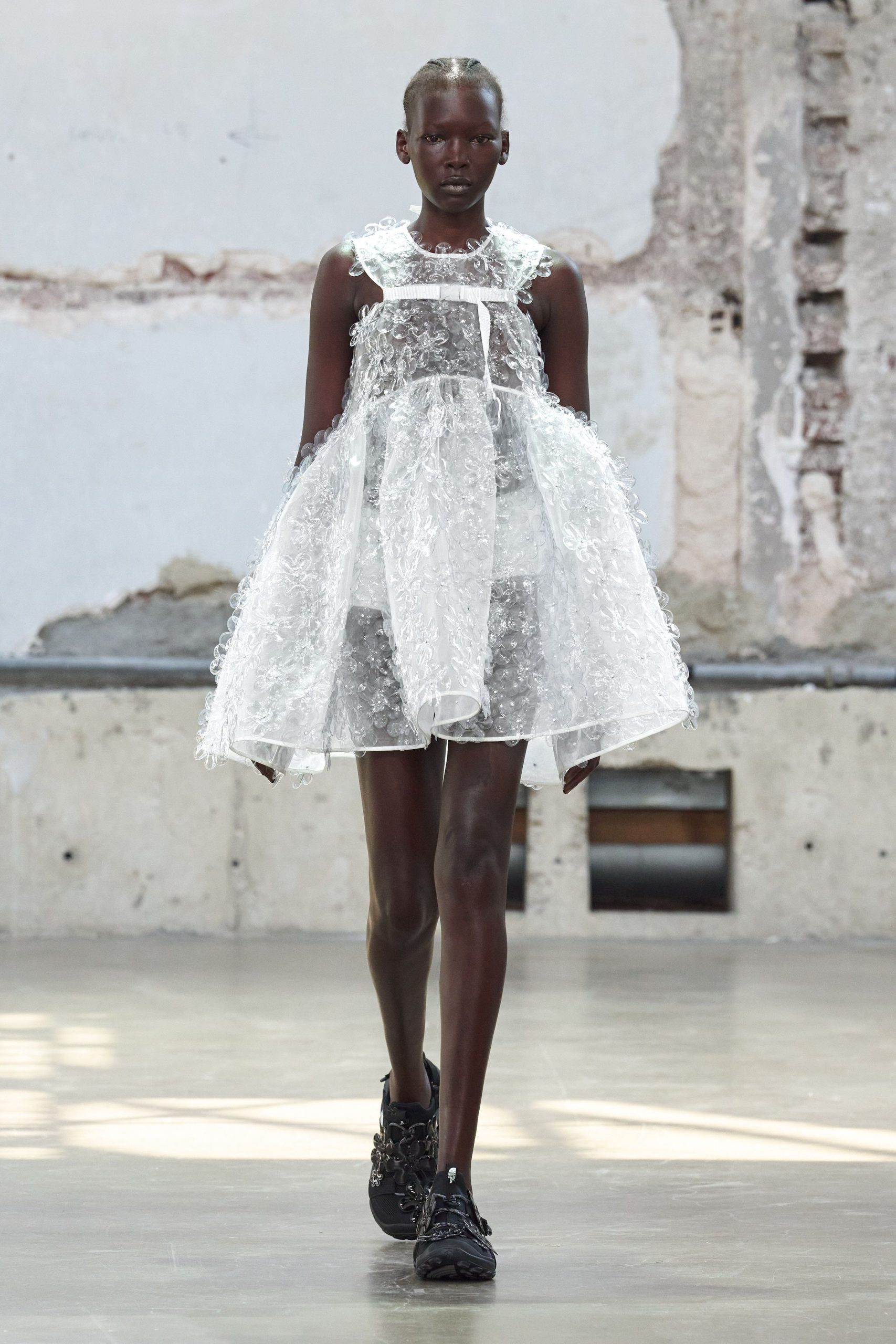 clear vinyl sleeveless high-neck fitted layered sheer dress