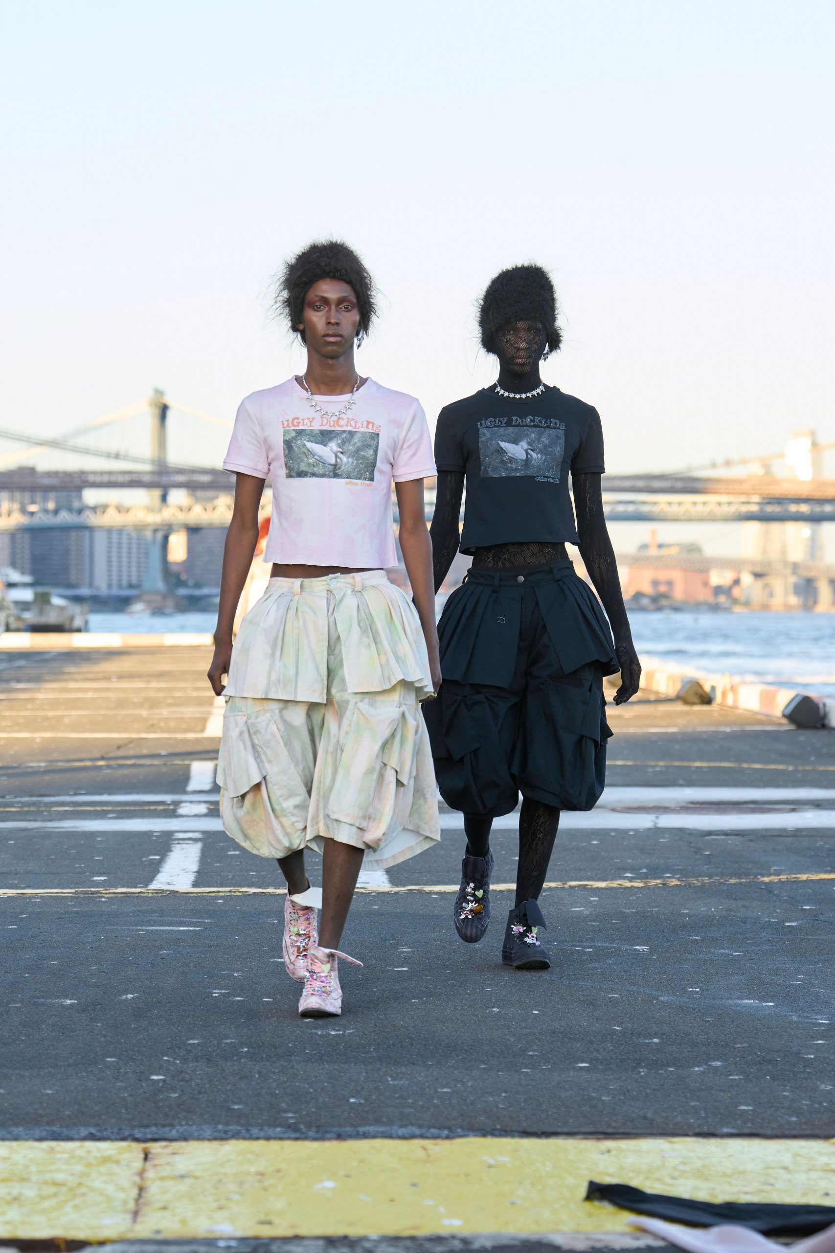 multi-colored pleated skirt and fitted tops