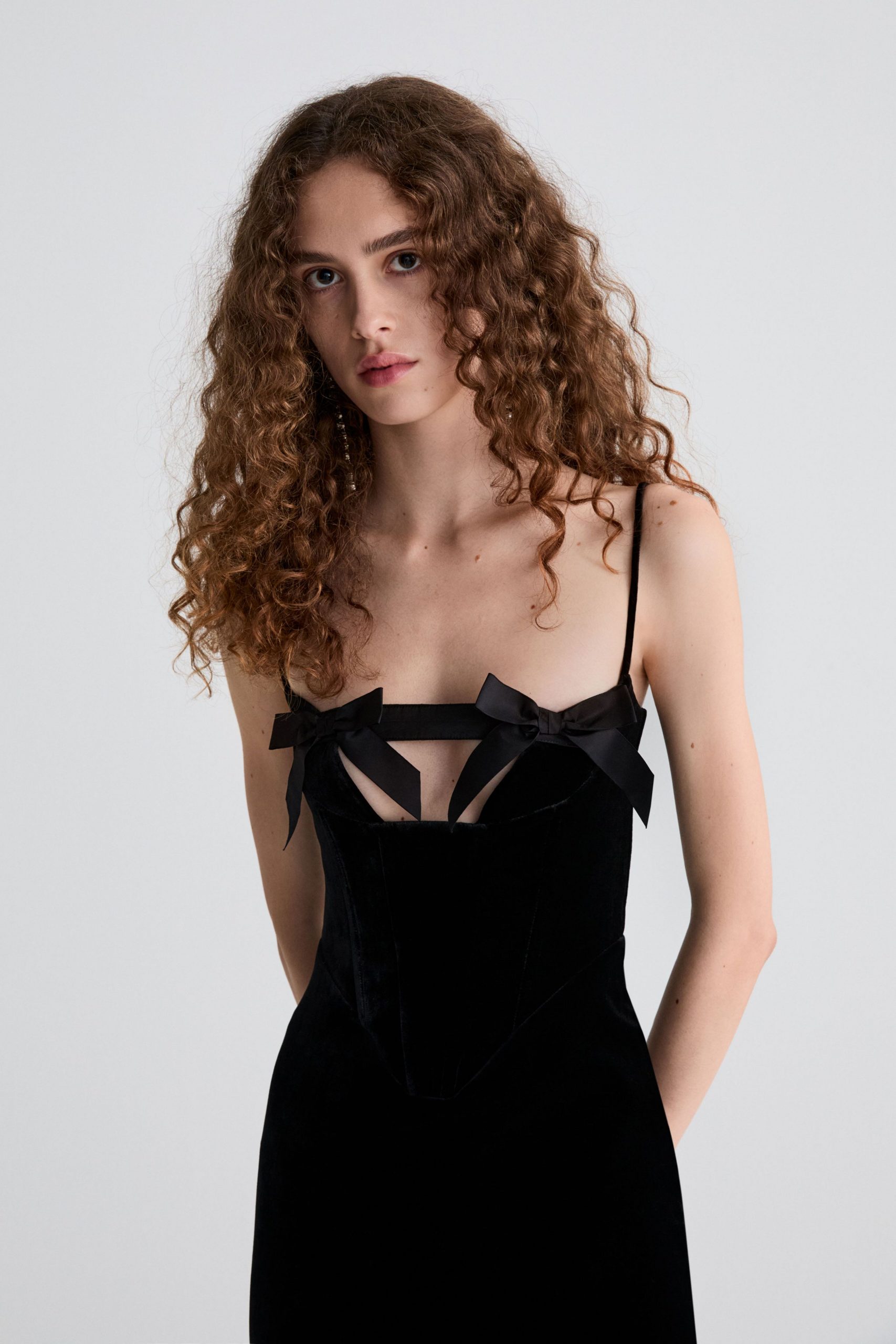 black velvet sleeveless gown