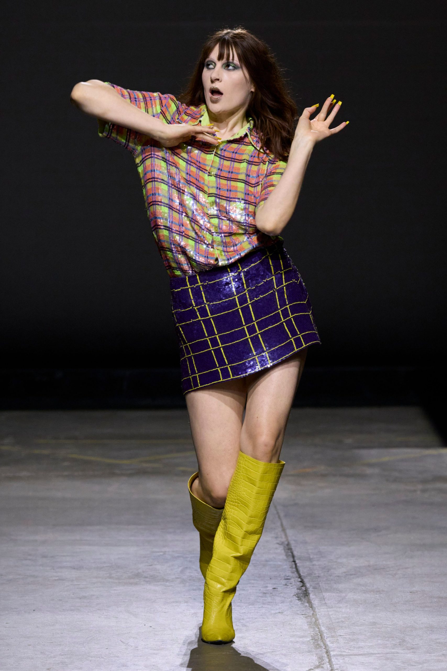 multi silk short-sleeve collared relaxed checked sequined shirt