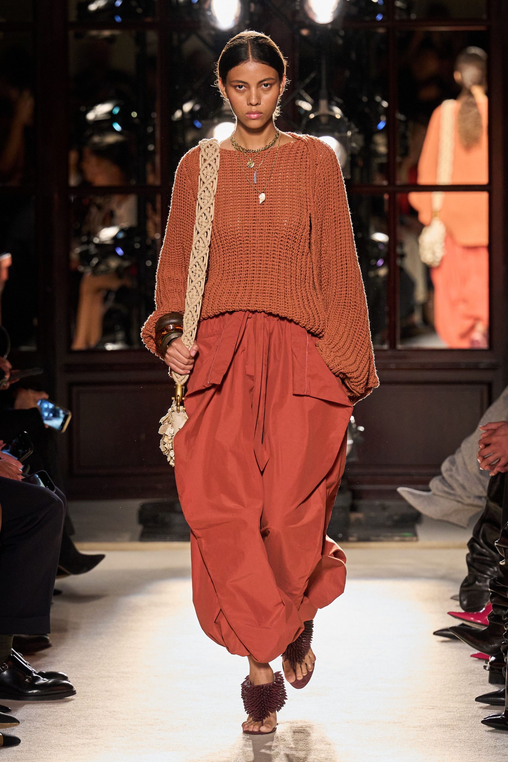 red cotton relaxed pleated pants
