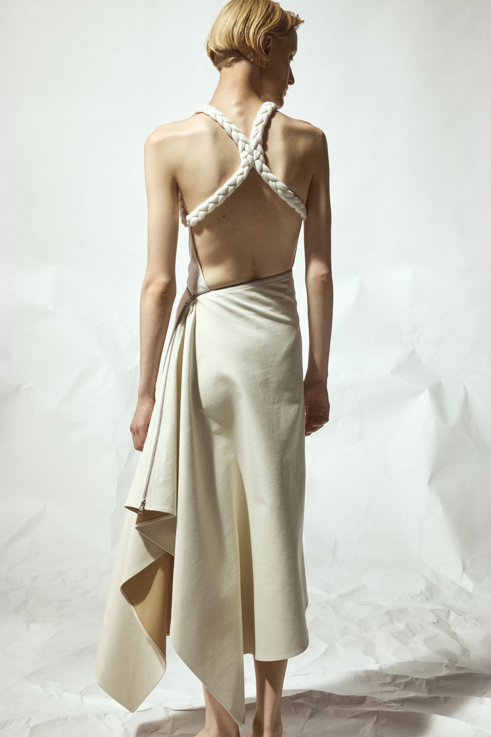 white fitted backless dress
