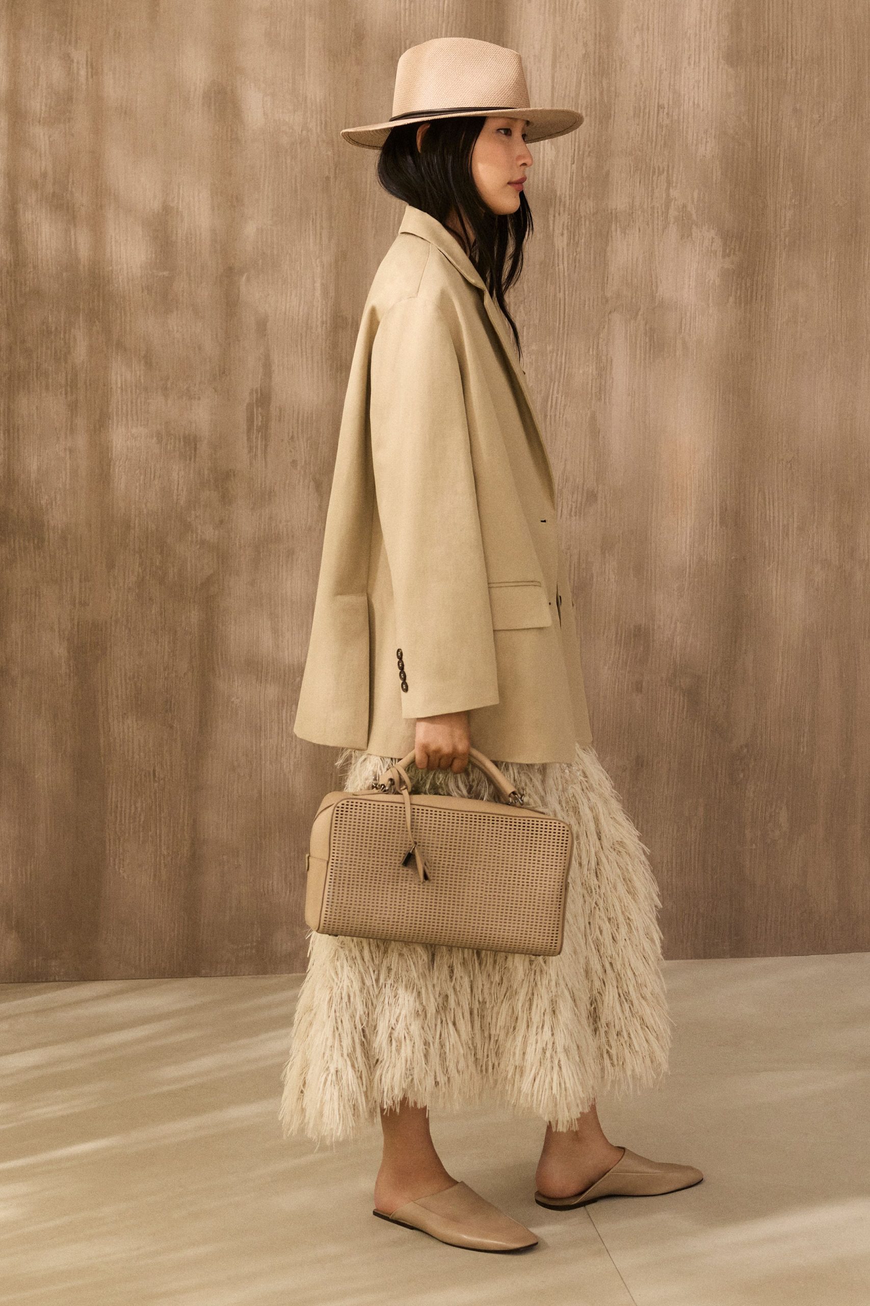 beige leather zippered bag