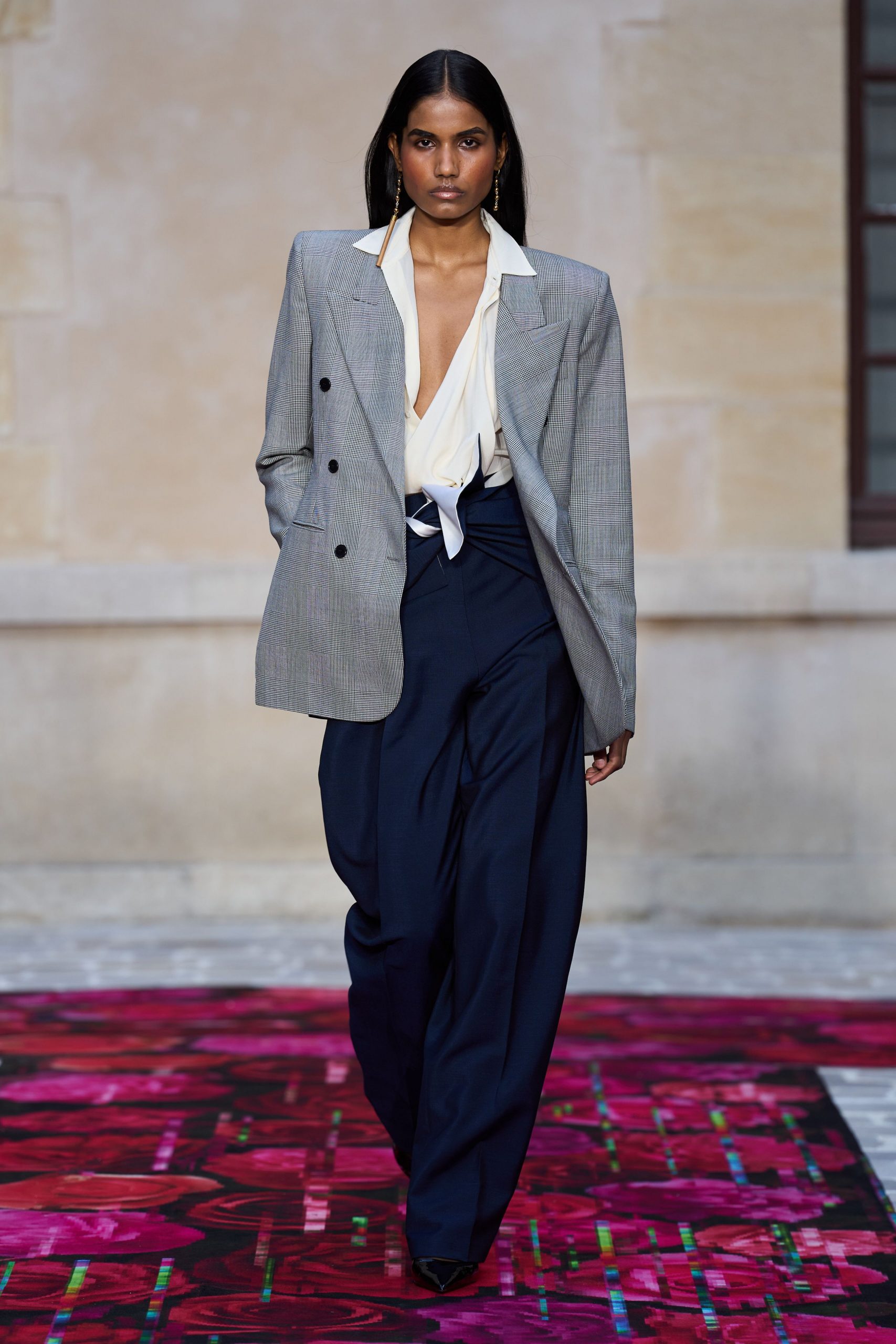 gray tailored blazer with white shirt