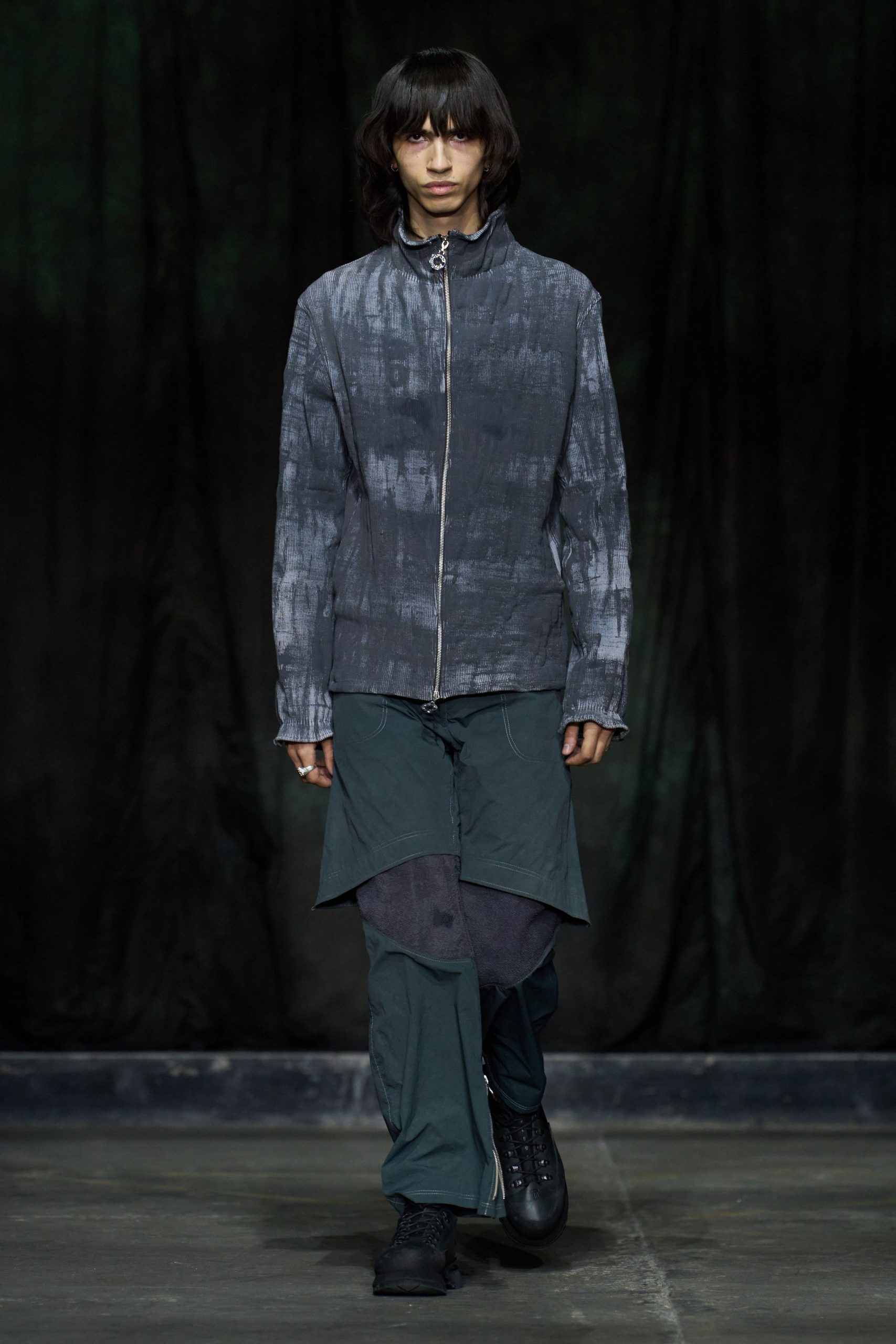 gray relaxed jacket with cargo pants