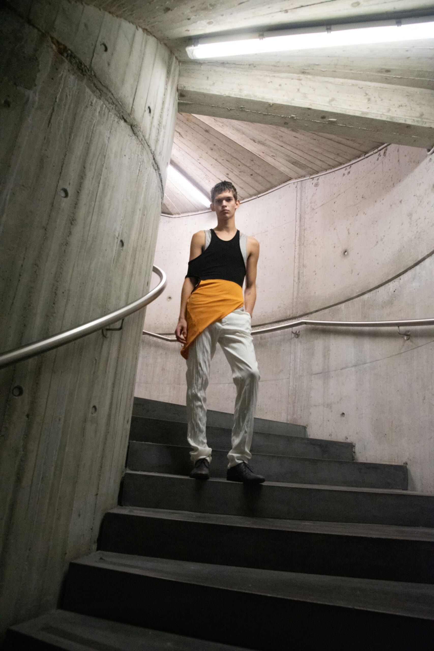 black tank-top with color-blocked pants