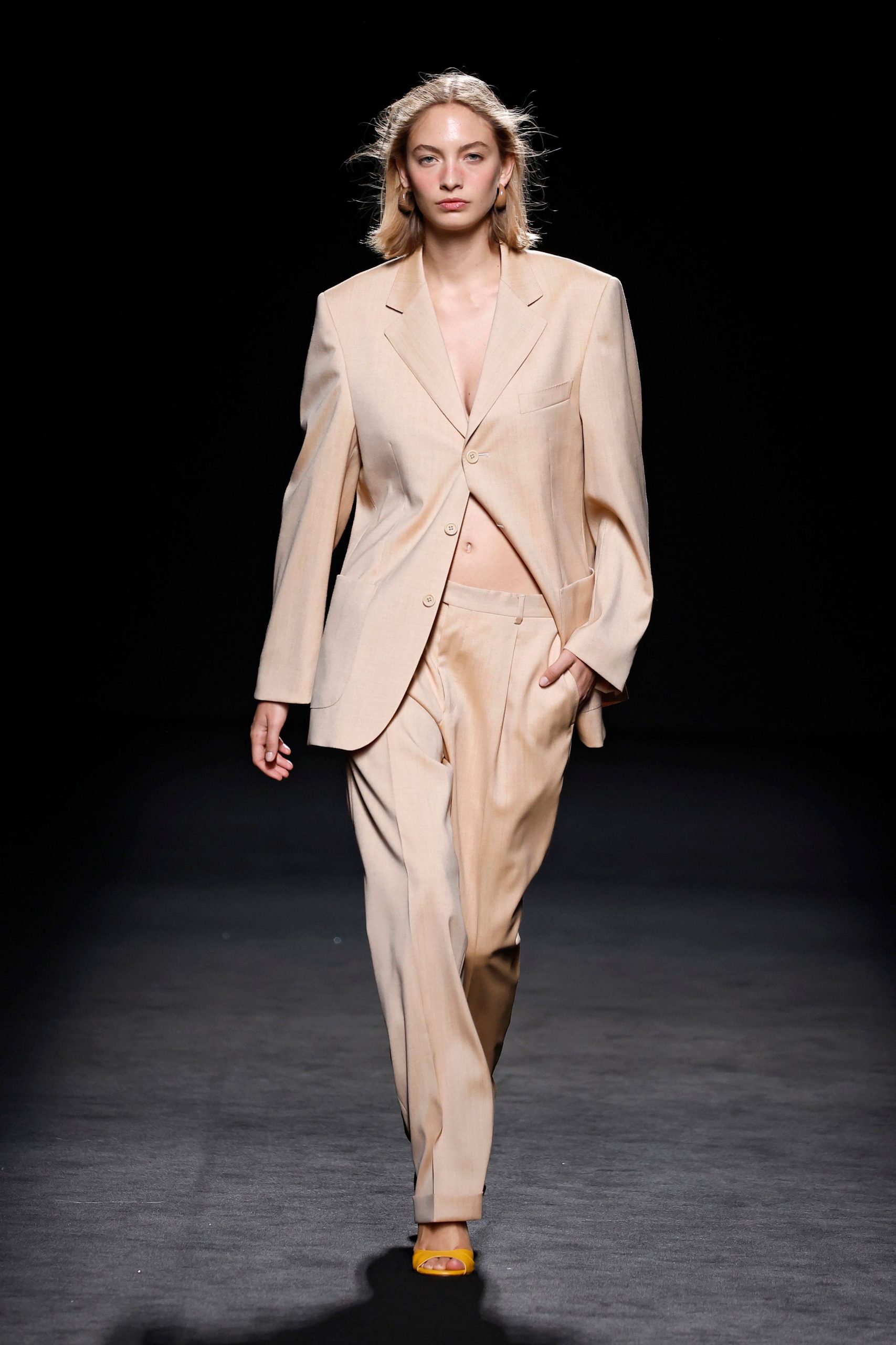 beige tailored blazer and pants