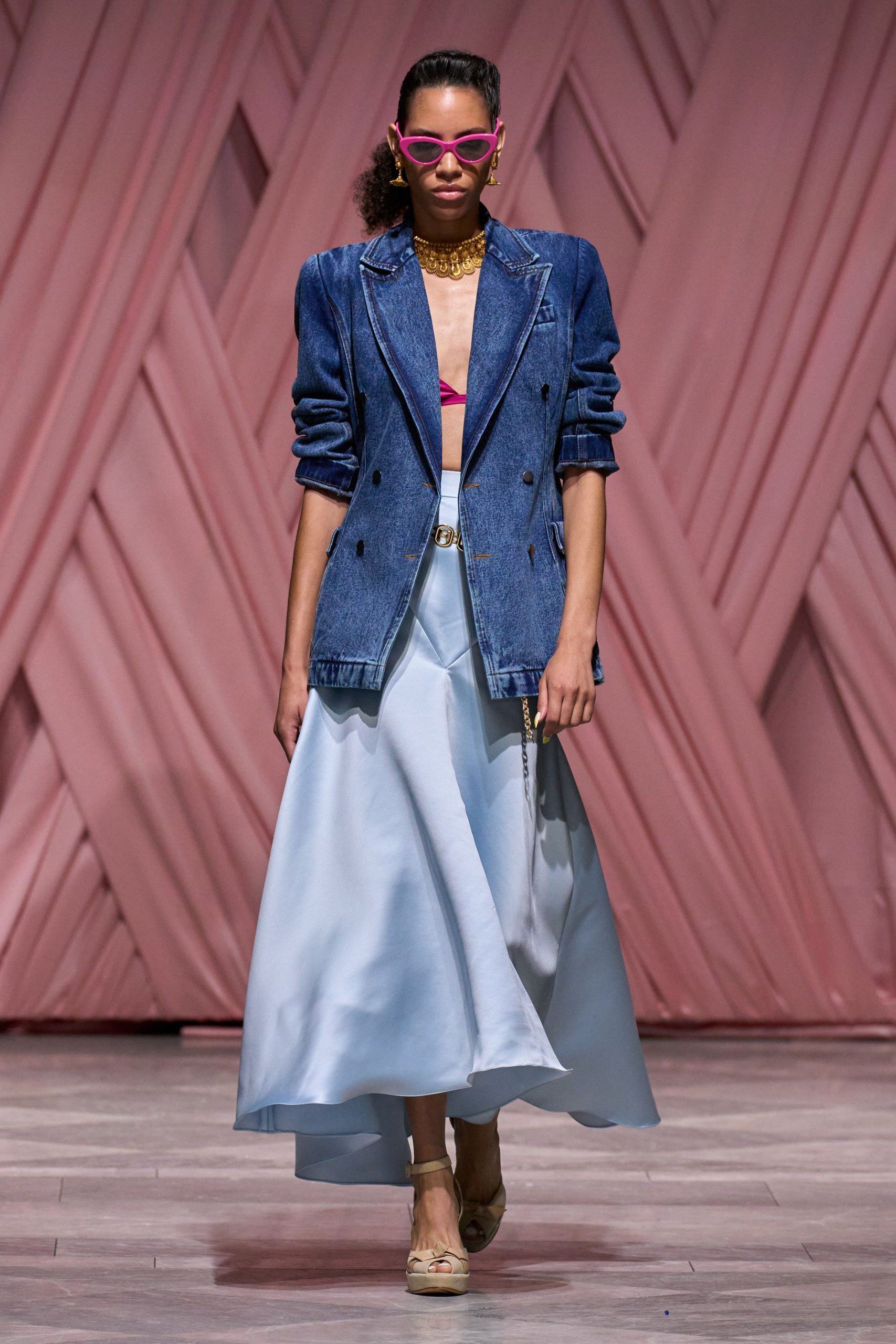 blue denim long-sleeve collared tailored blazer