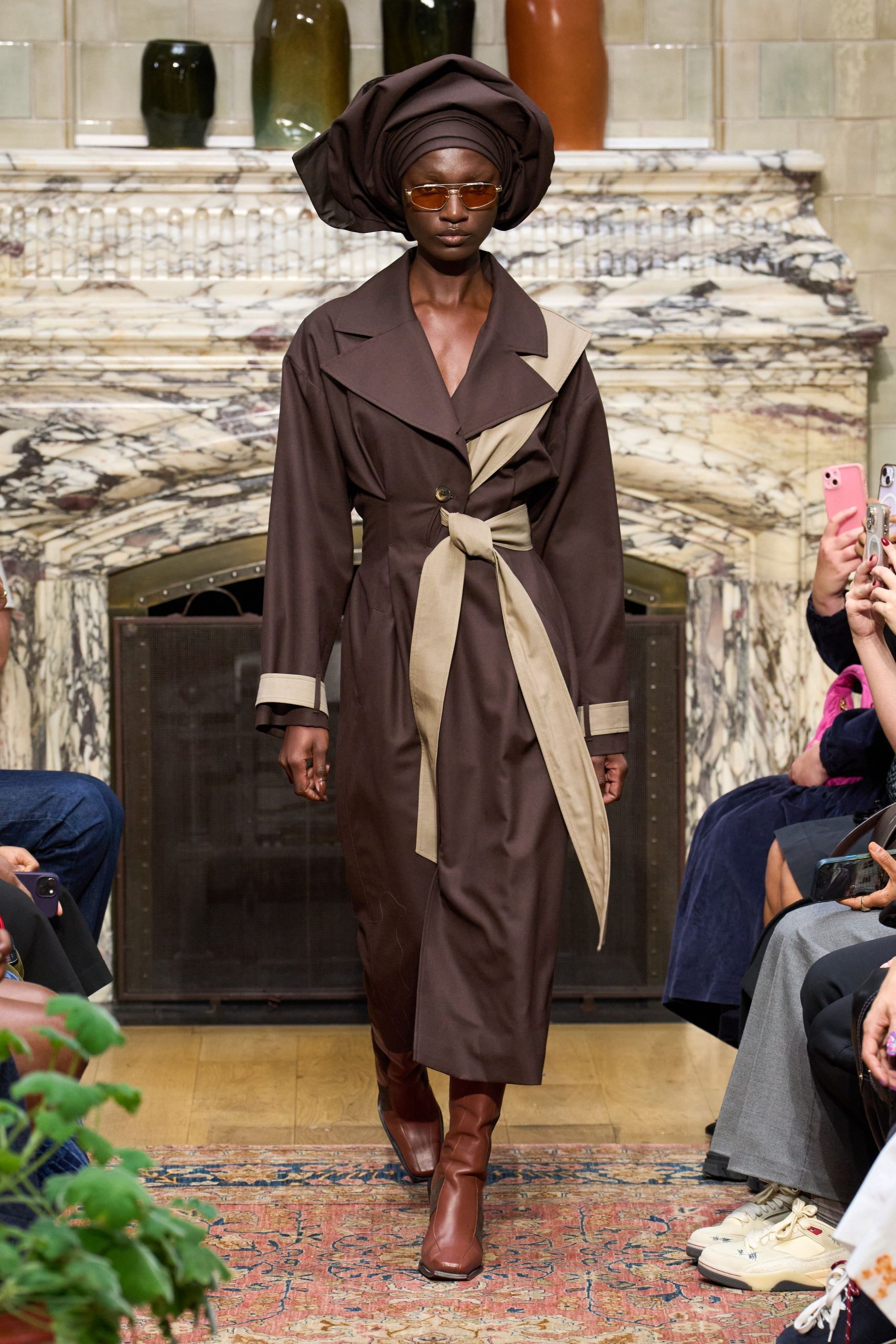 brown midi dress with hat