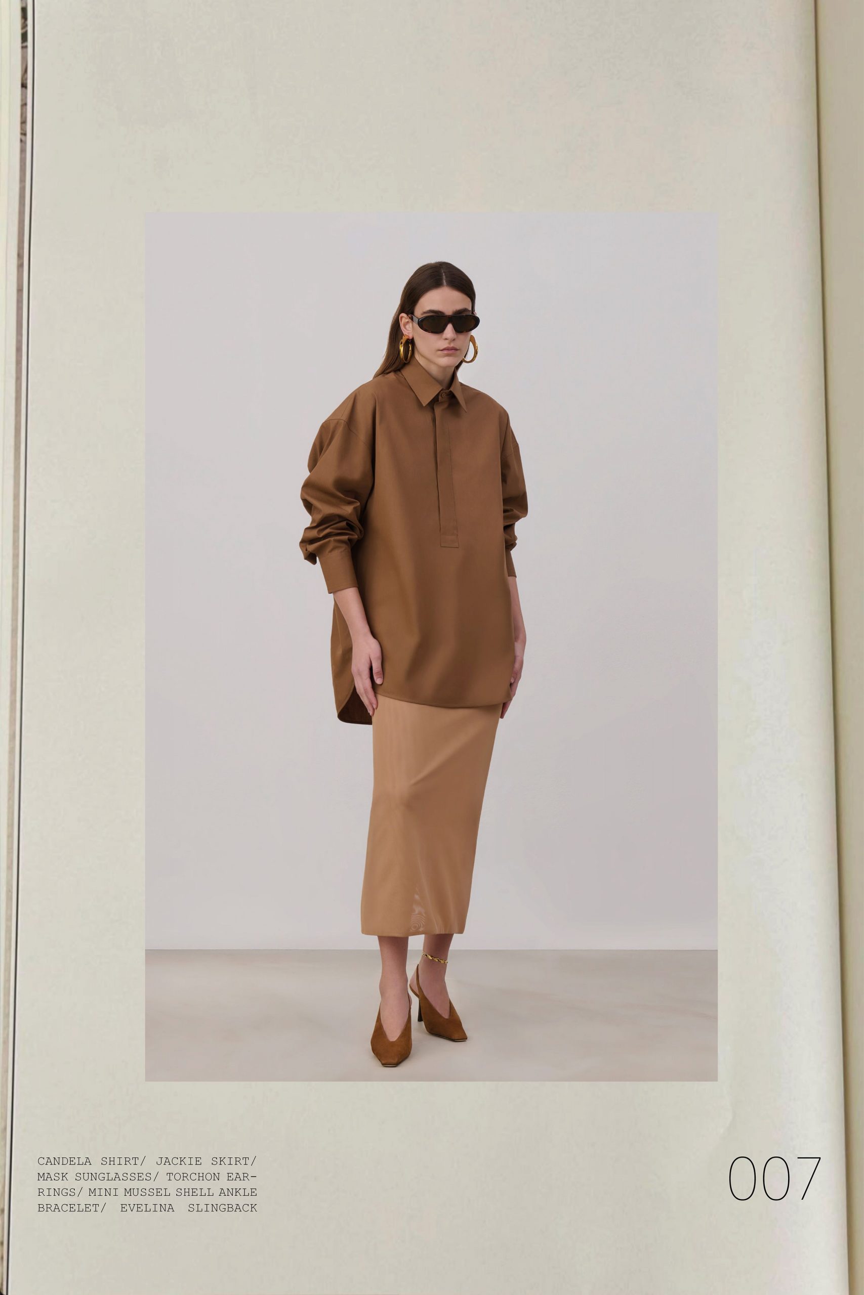 brown cotton long-sleeve collared oversized shirt