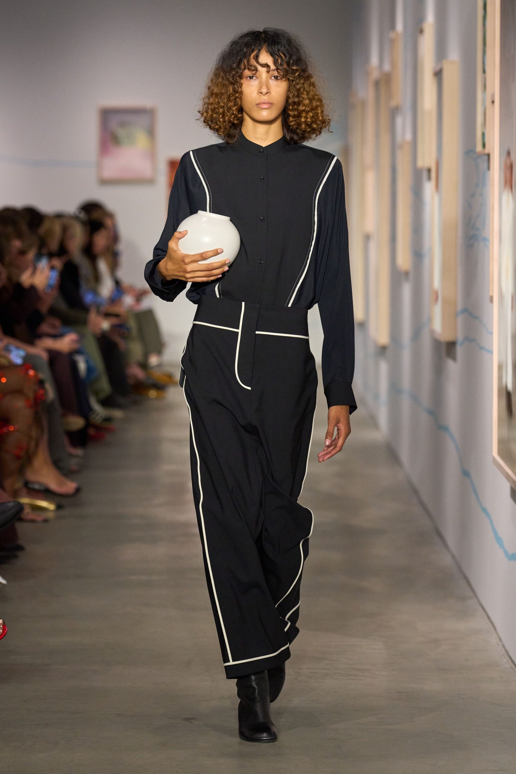 black fitted shirt and pants