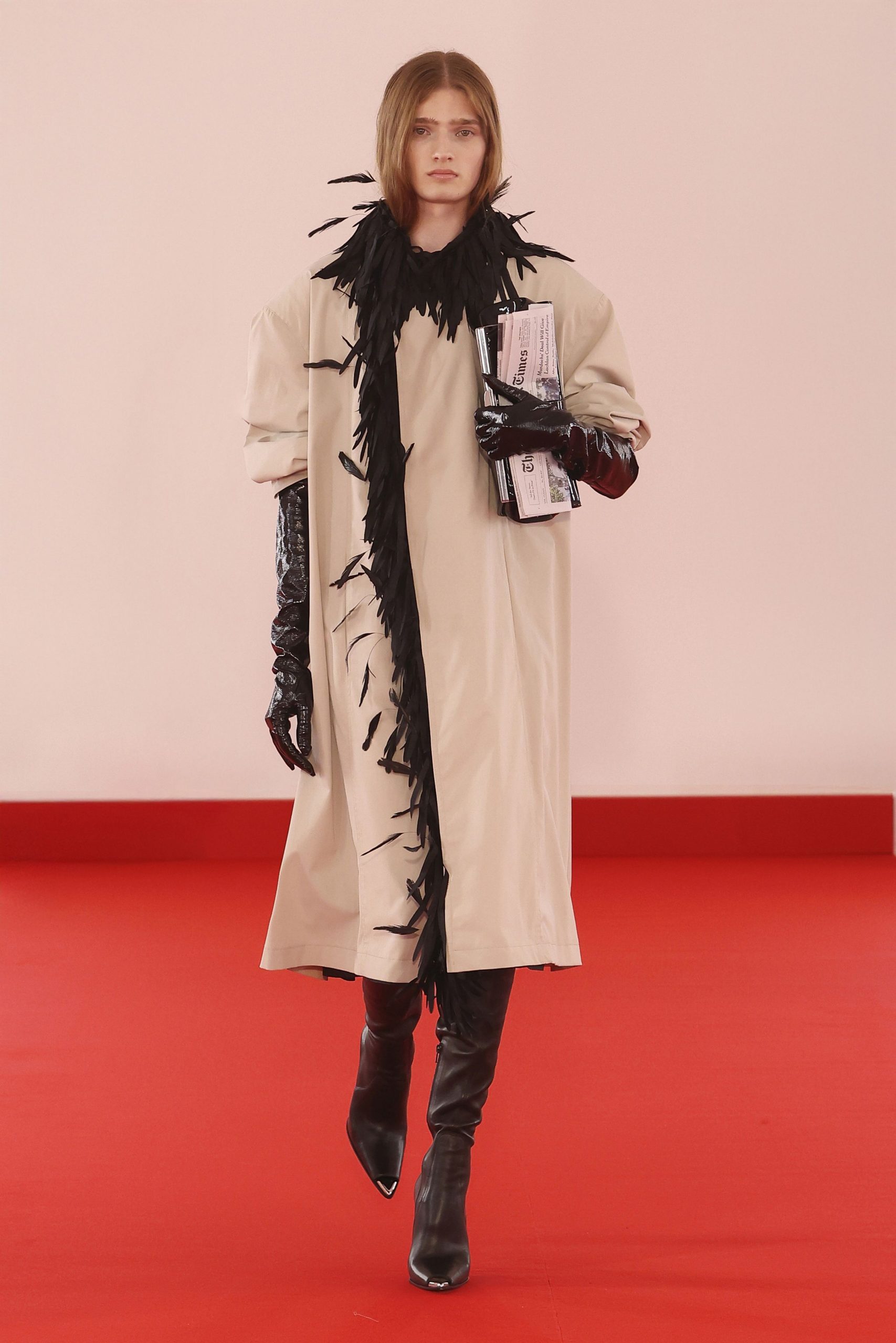 beige cotton long-sleeve oversized fringed midi coat