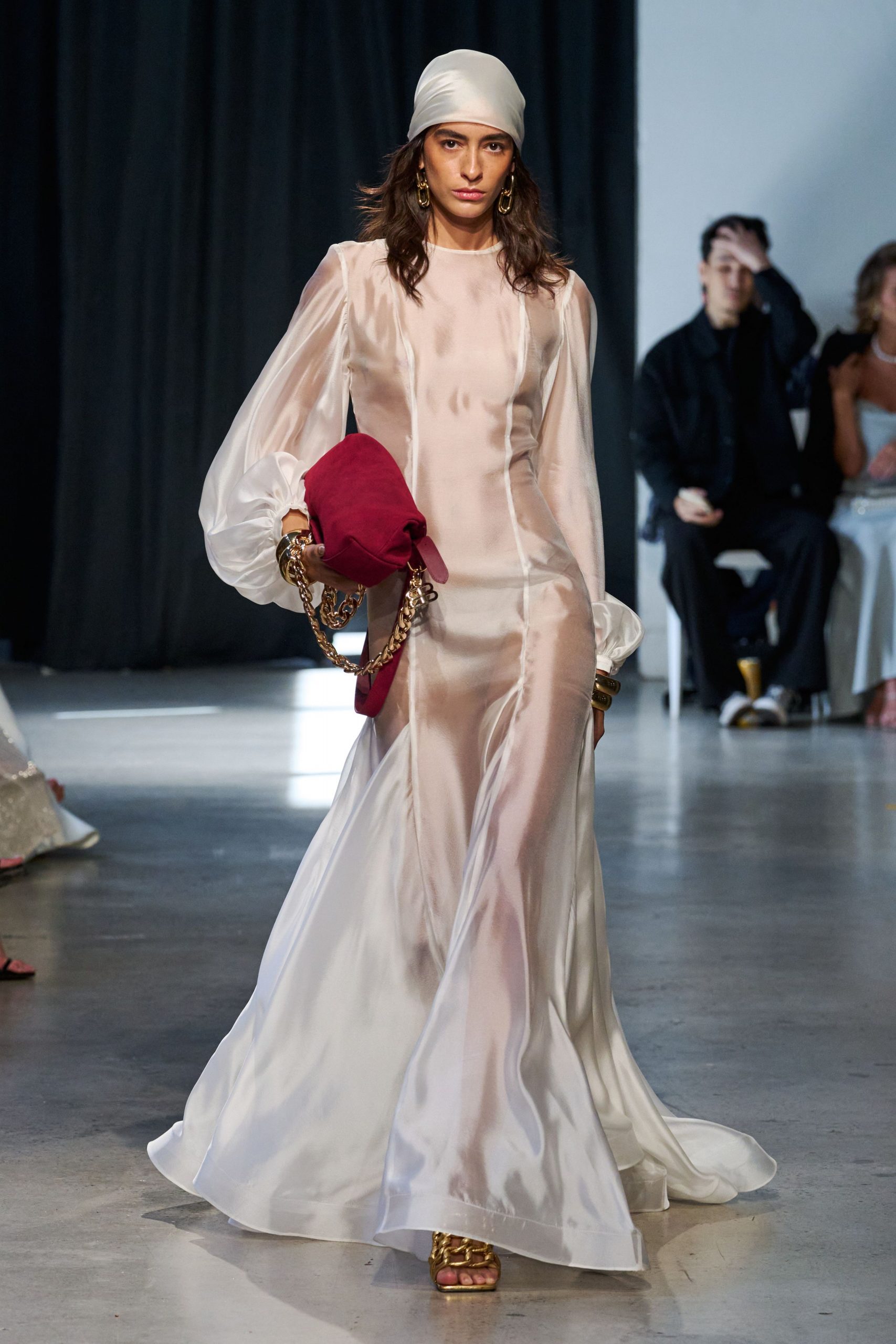white silk fitted gown