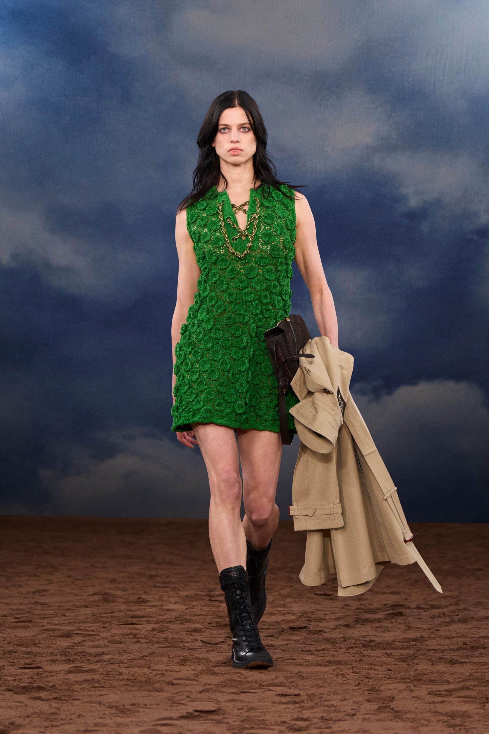 green cotton sleeveless collared fitted embroidered mini dress
