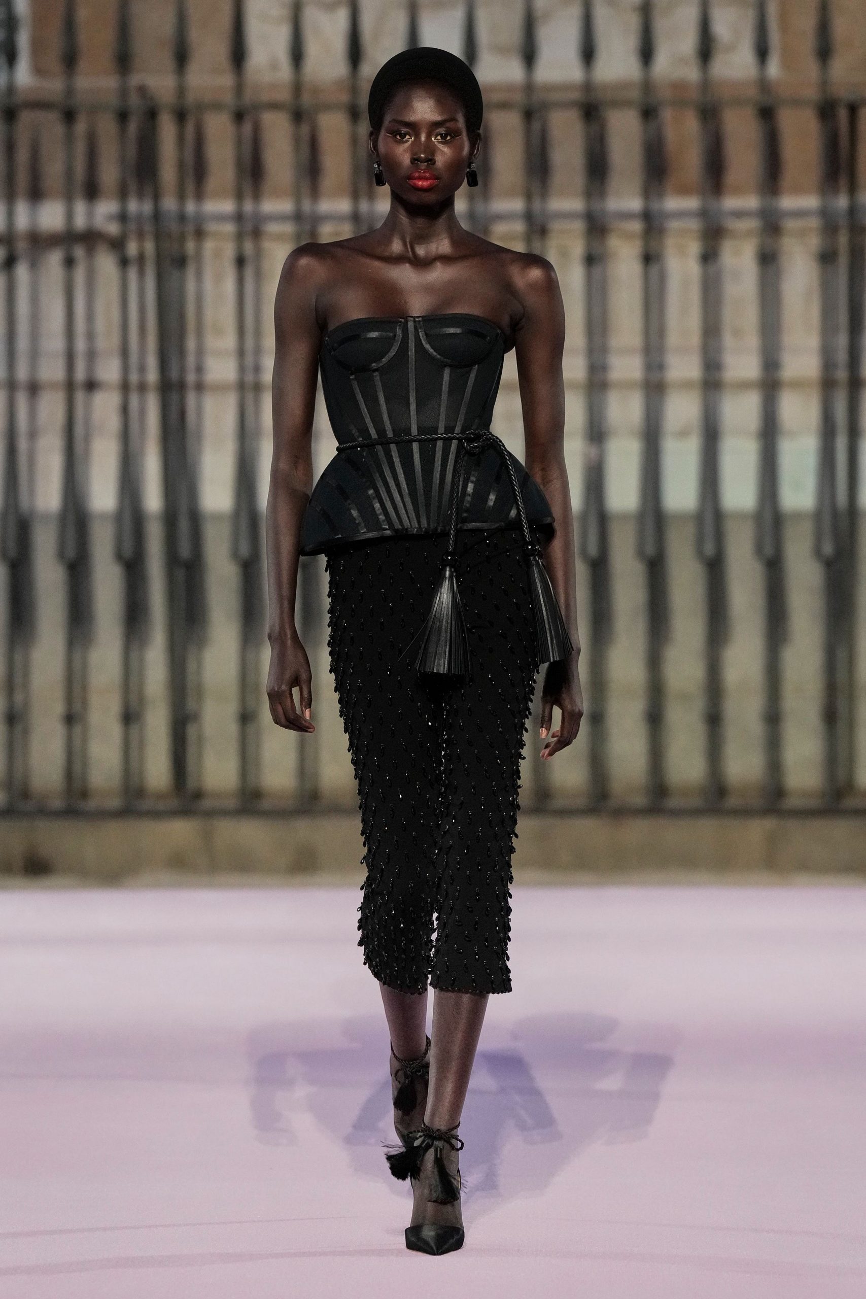 black leather corset and skirt