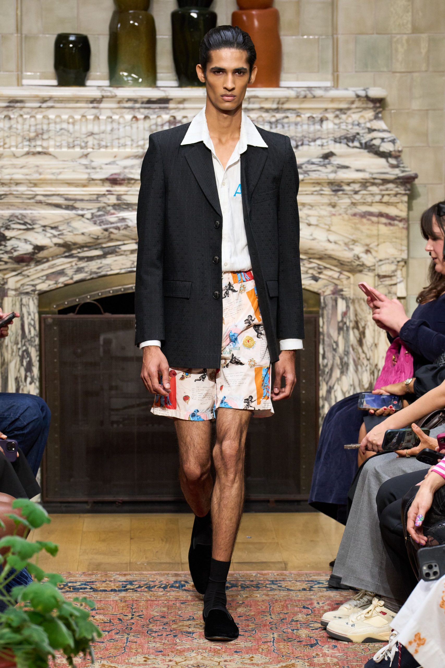 black tailored blazer with multi shorts