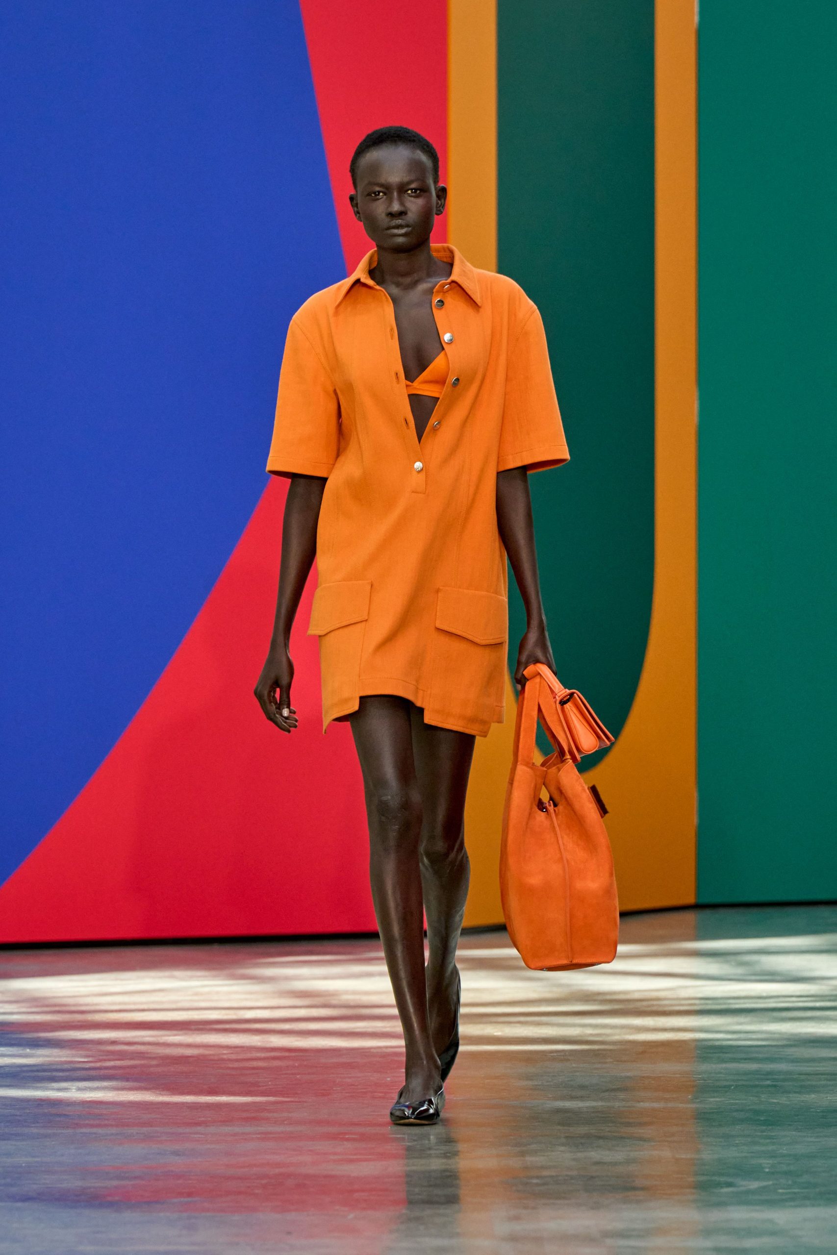 orange mini dress with bag