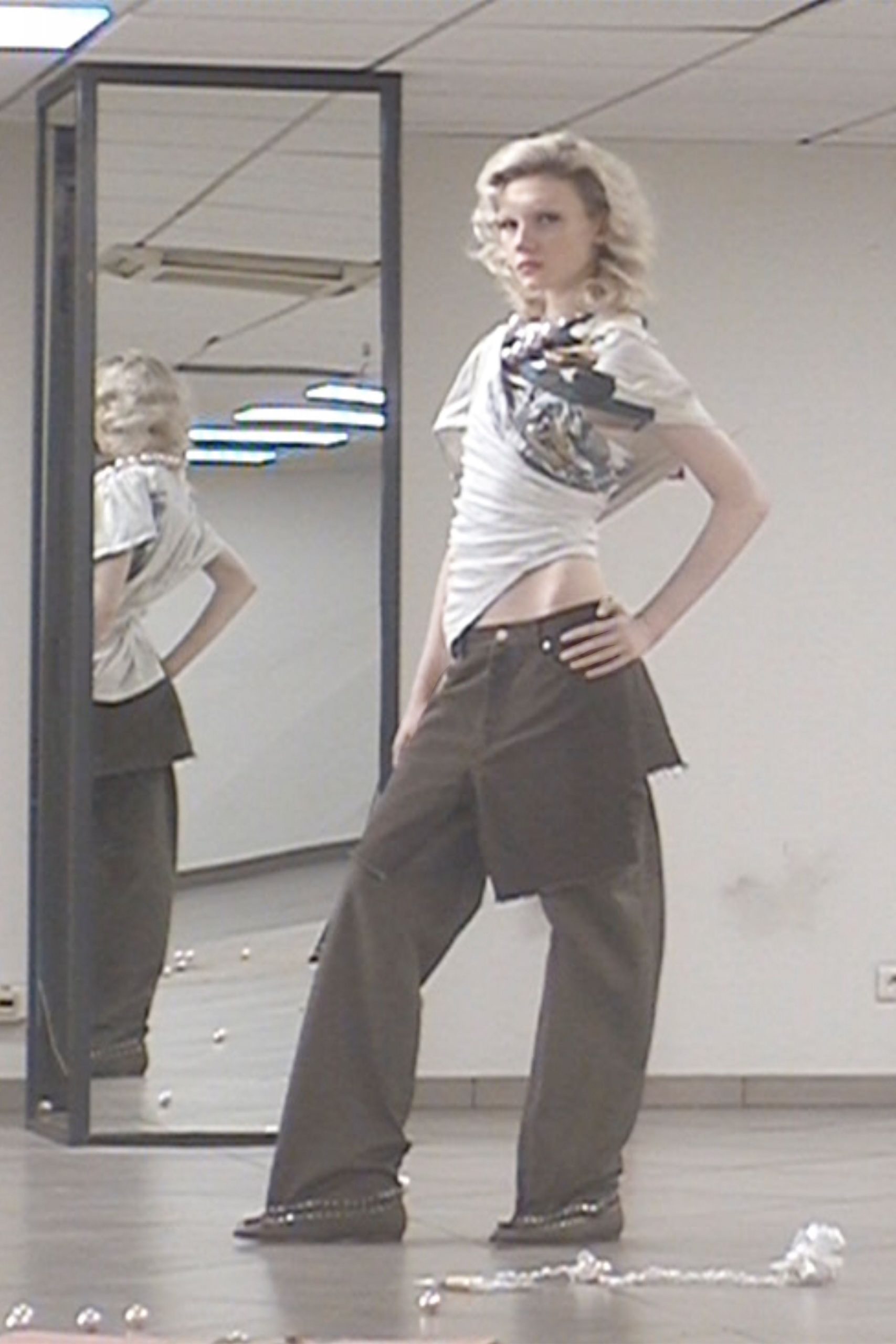relaxed white top with cargo pants
