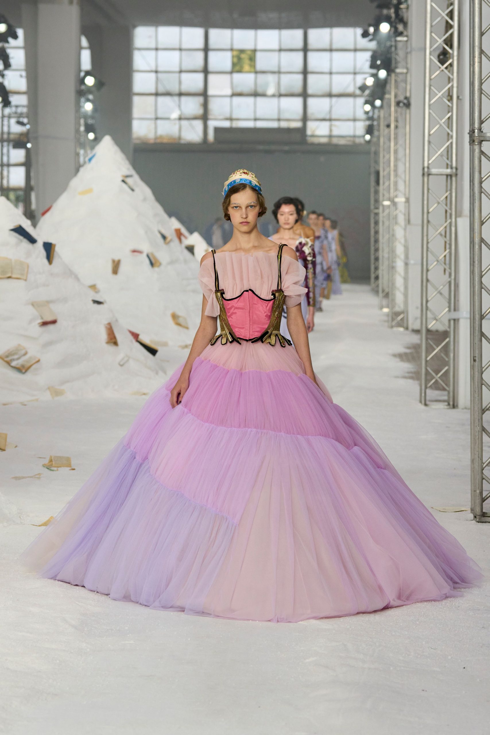 pink and purple tiered gown
