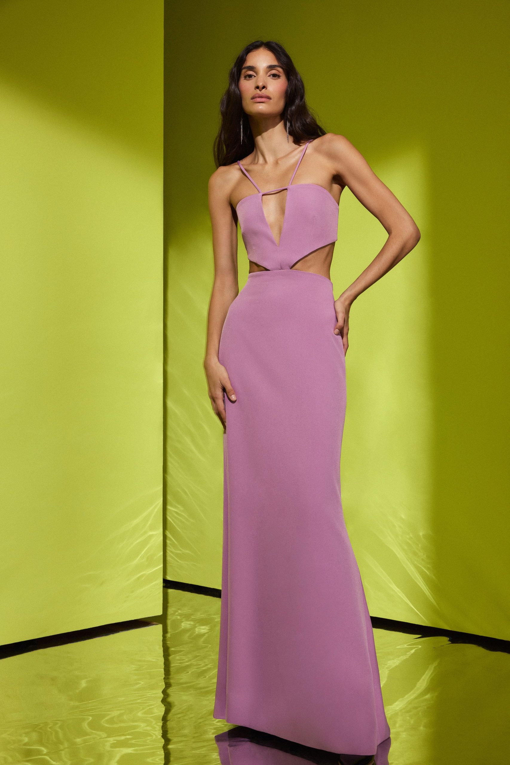 pink silk fitted gown