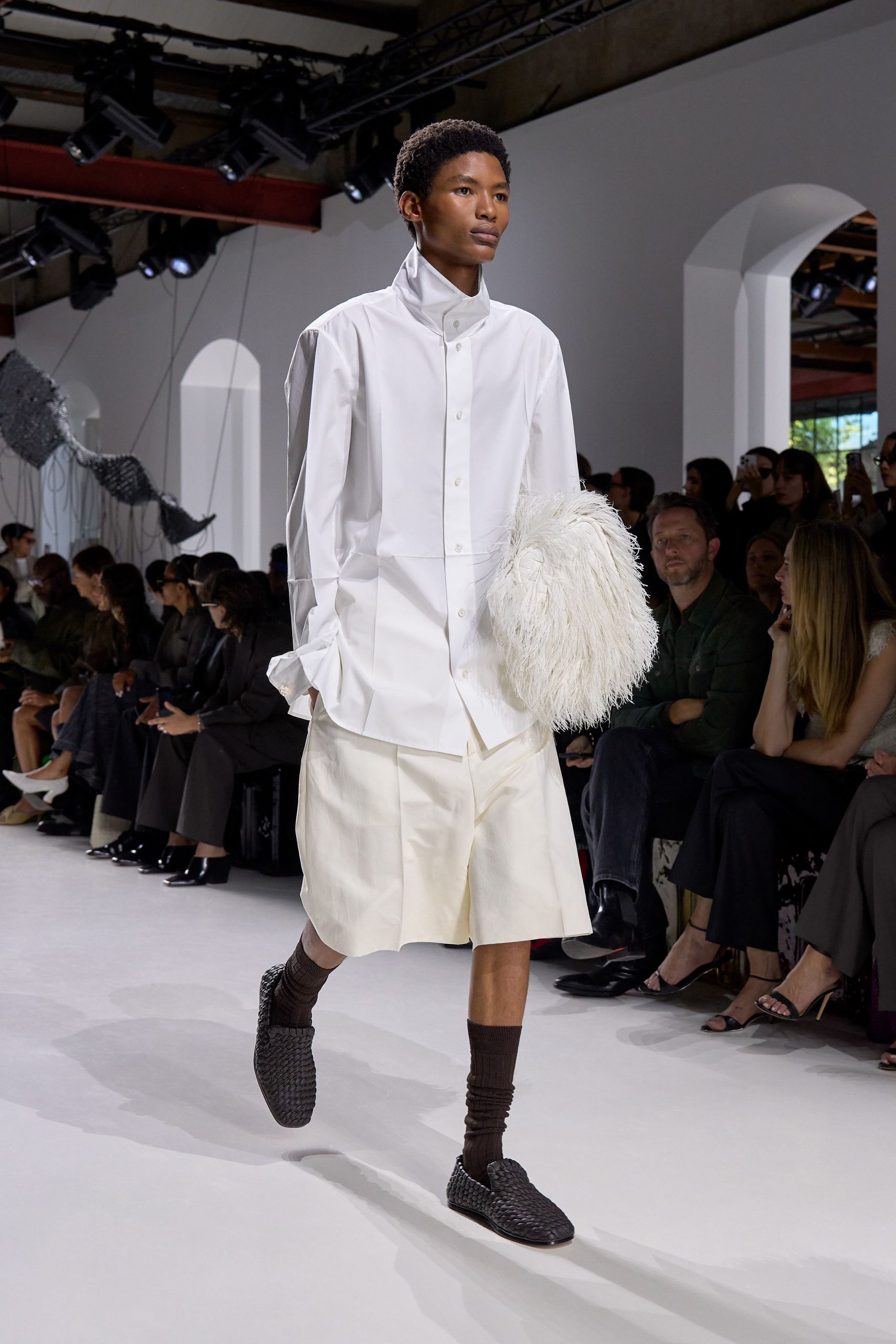 white cotton shirt beige shorts