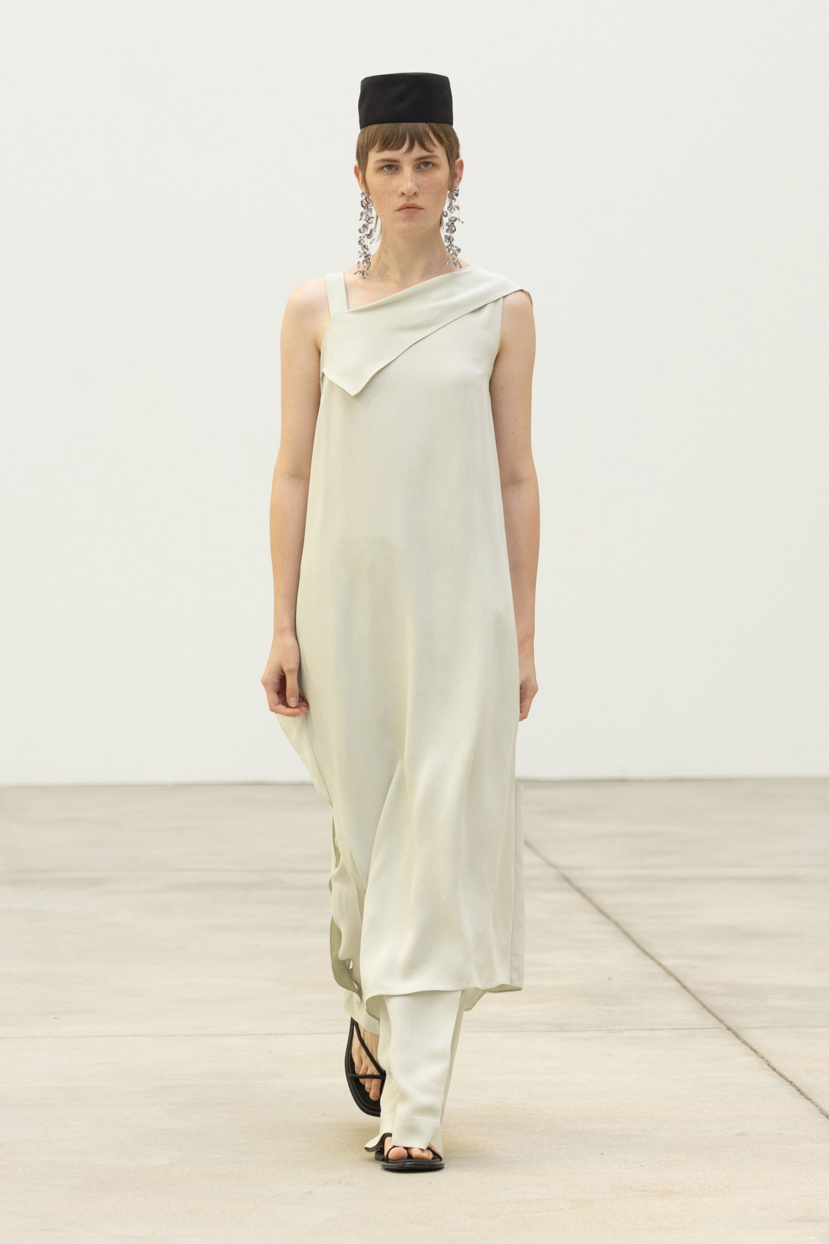 white silk asymmetric dress