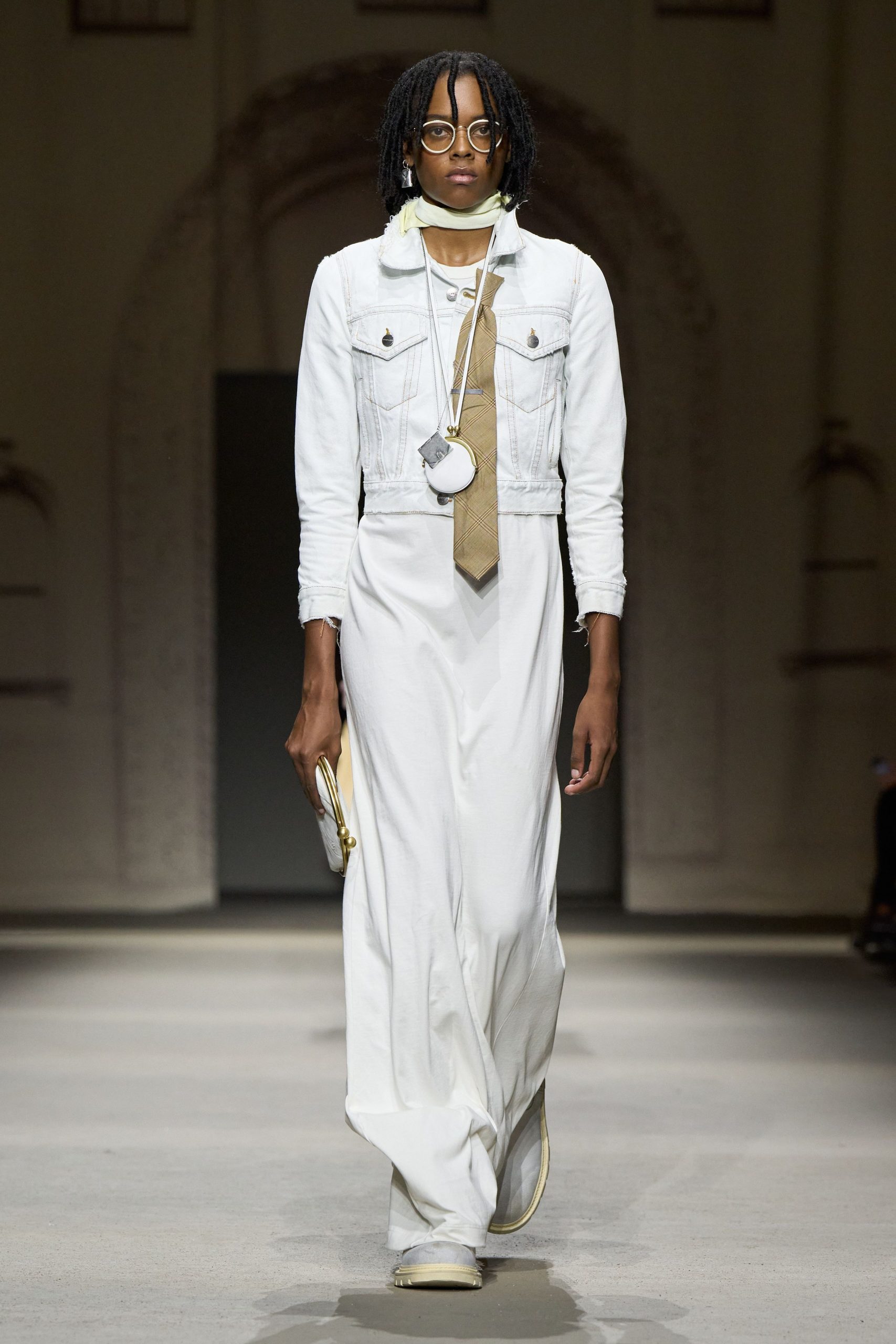 white cotton sleeveless high-neck fitted straight-leg maxi dress