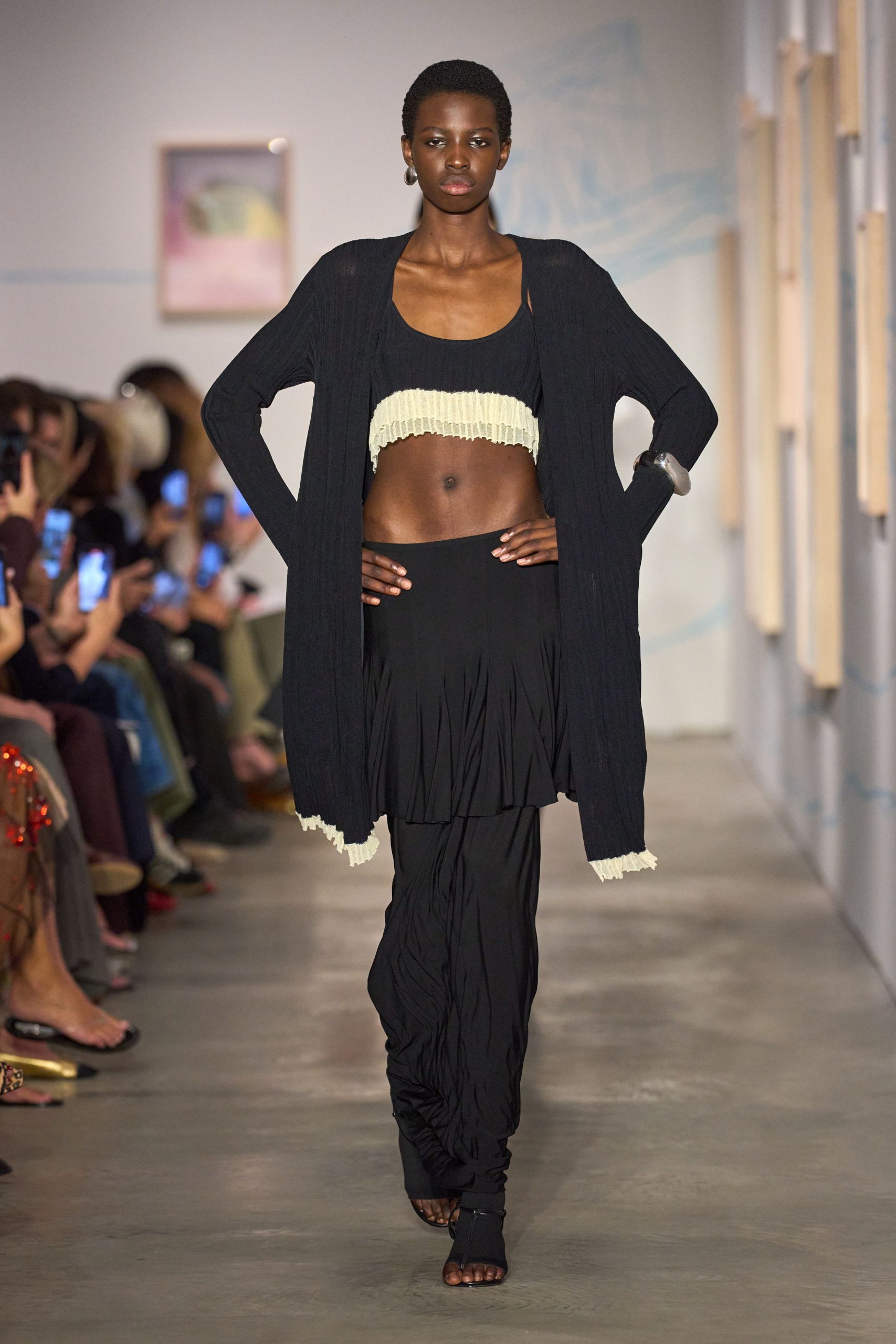 black cotton long-sleeve relaxed layered cardigan