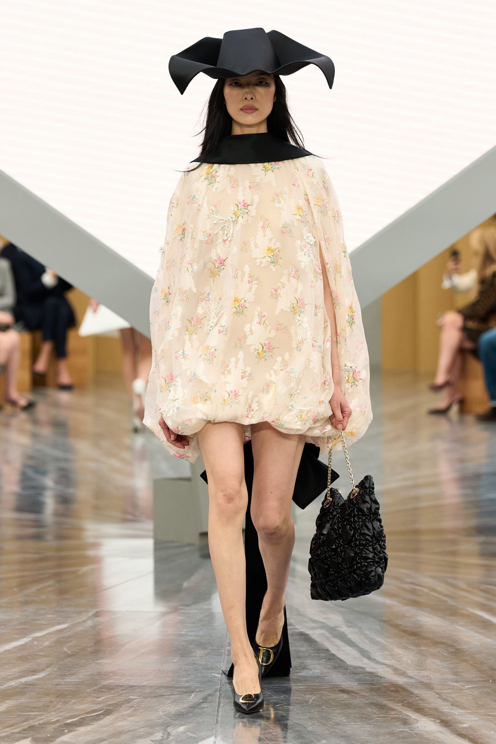 pink chiffon sleeveless off-shoulder relaxed floral pleated dress