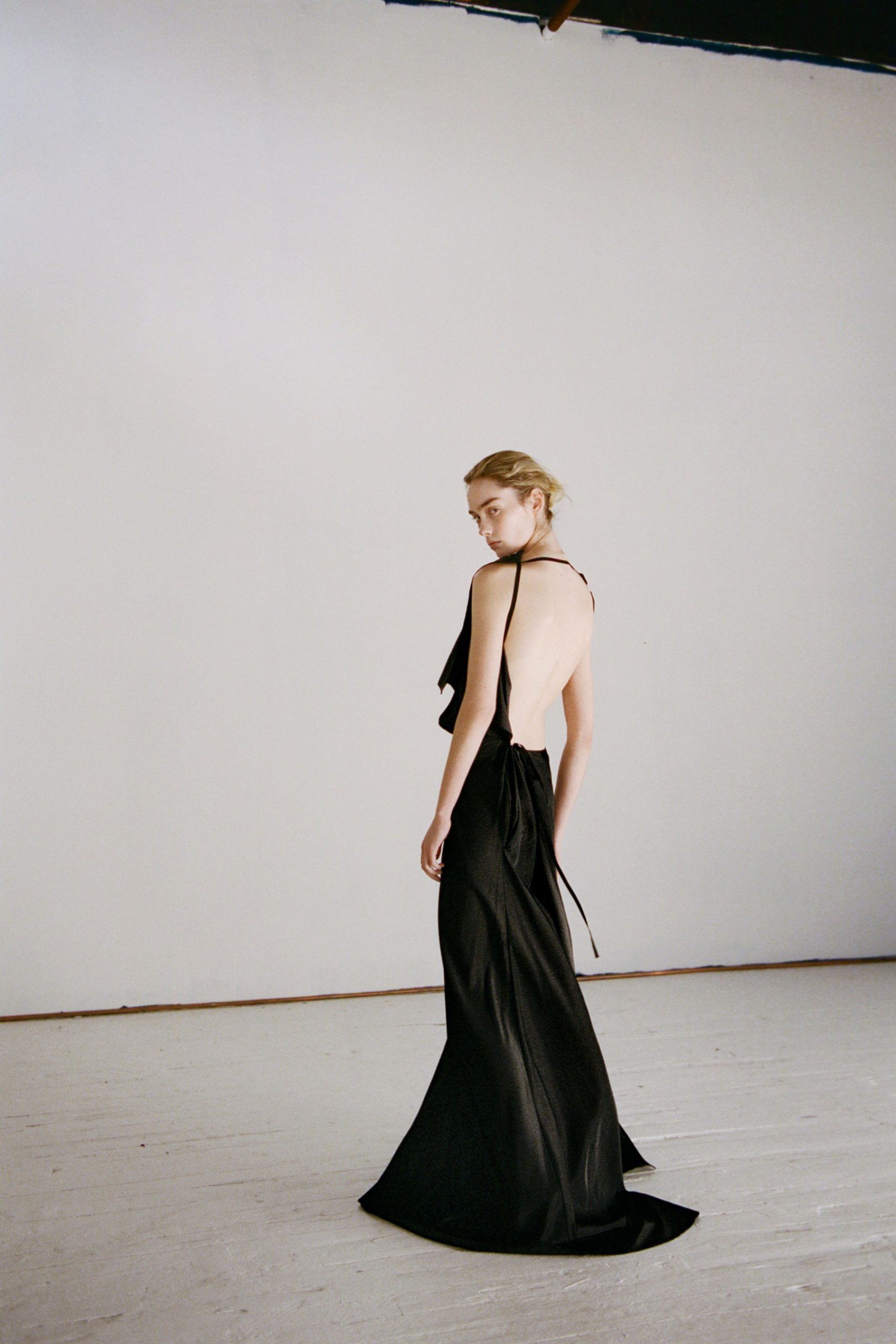 black silk backless gown