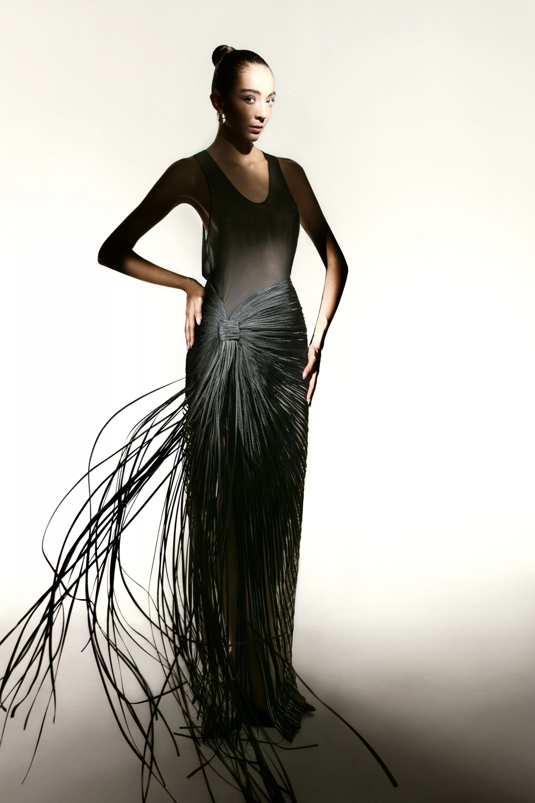black silk sleeveless gown