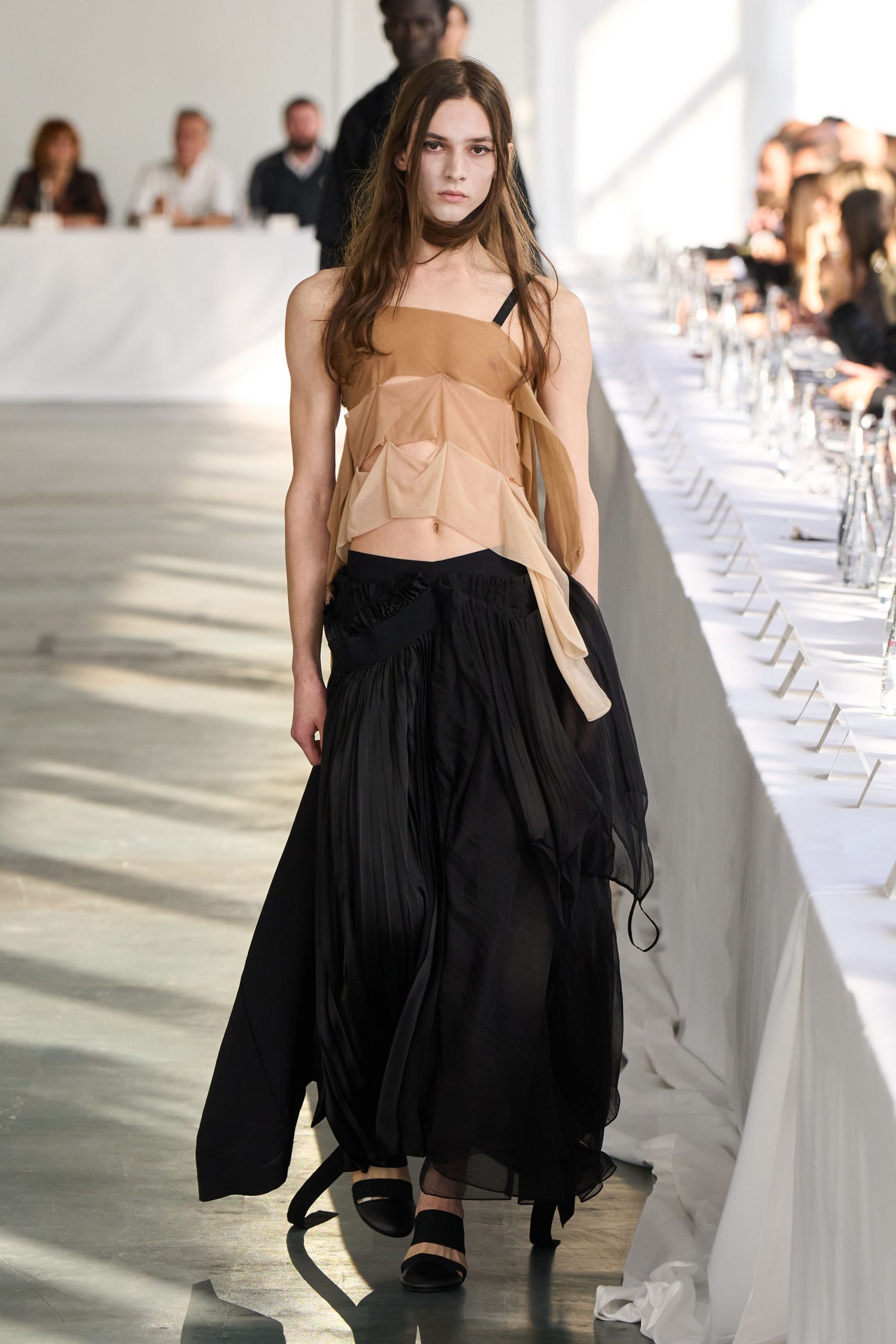 black chiffon relaxed pleated flowing skirt