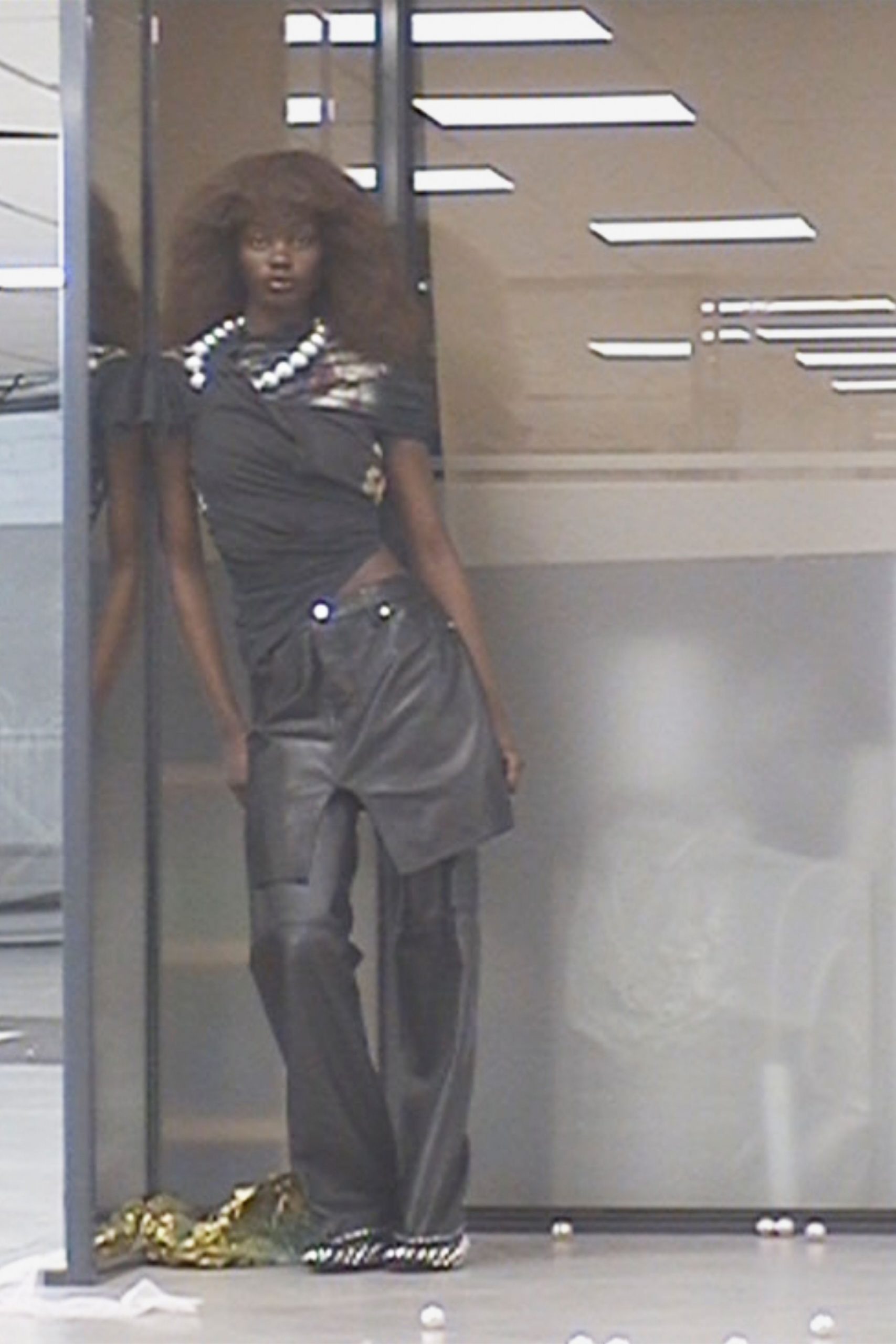 black fitted top with relaxed pants