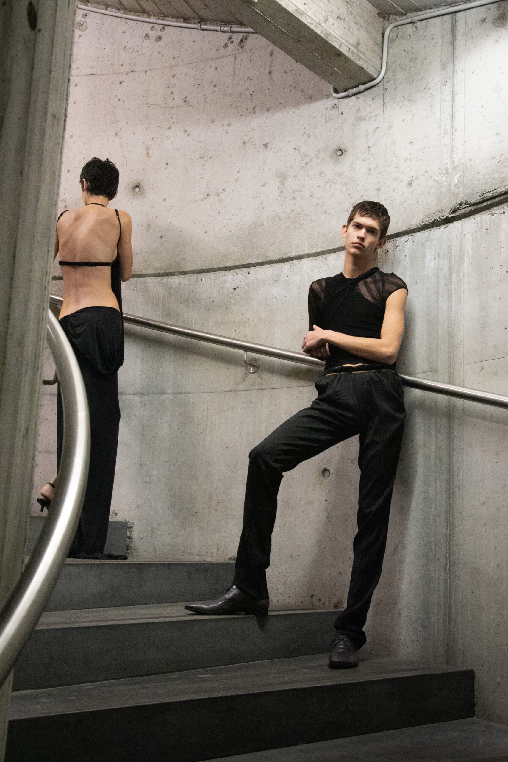 black silk fitted top and pants