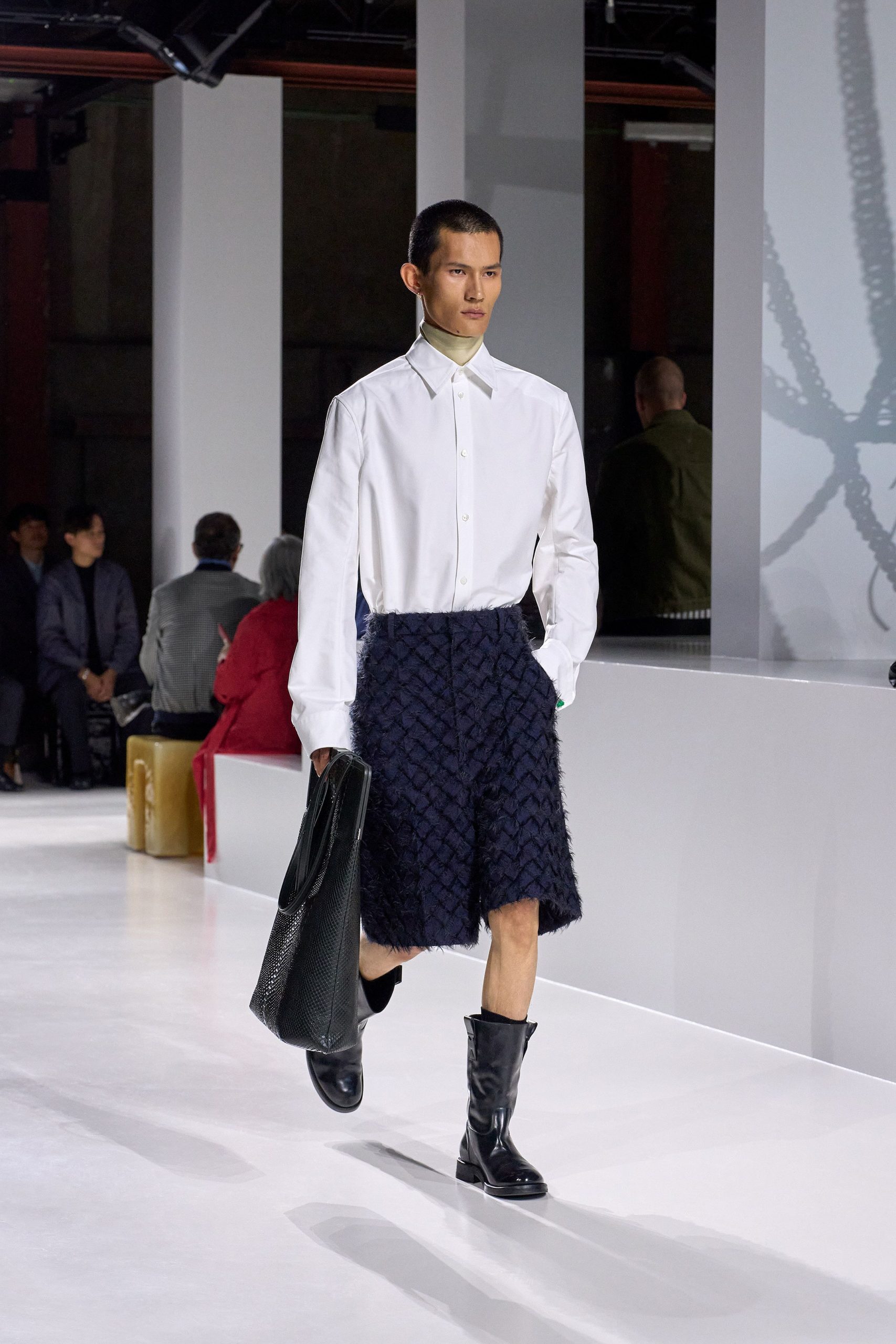 white shirt navy pleated skirt