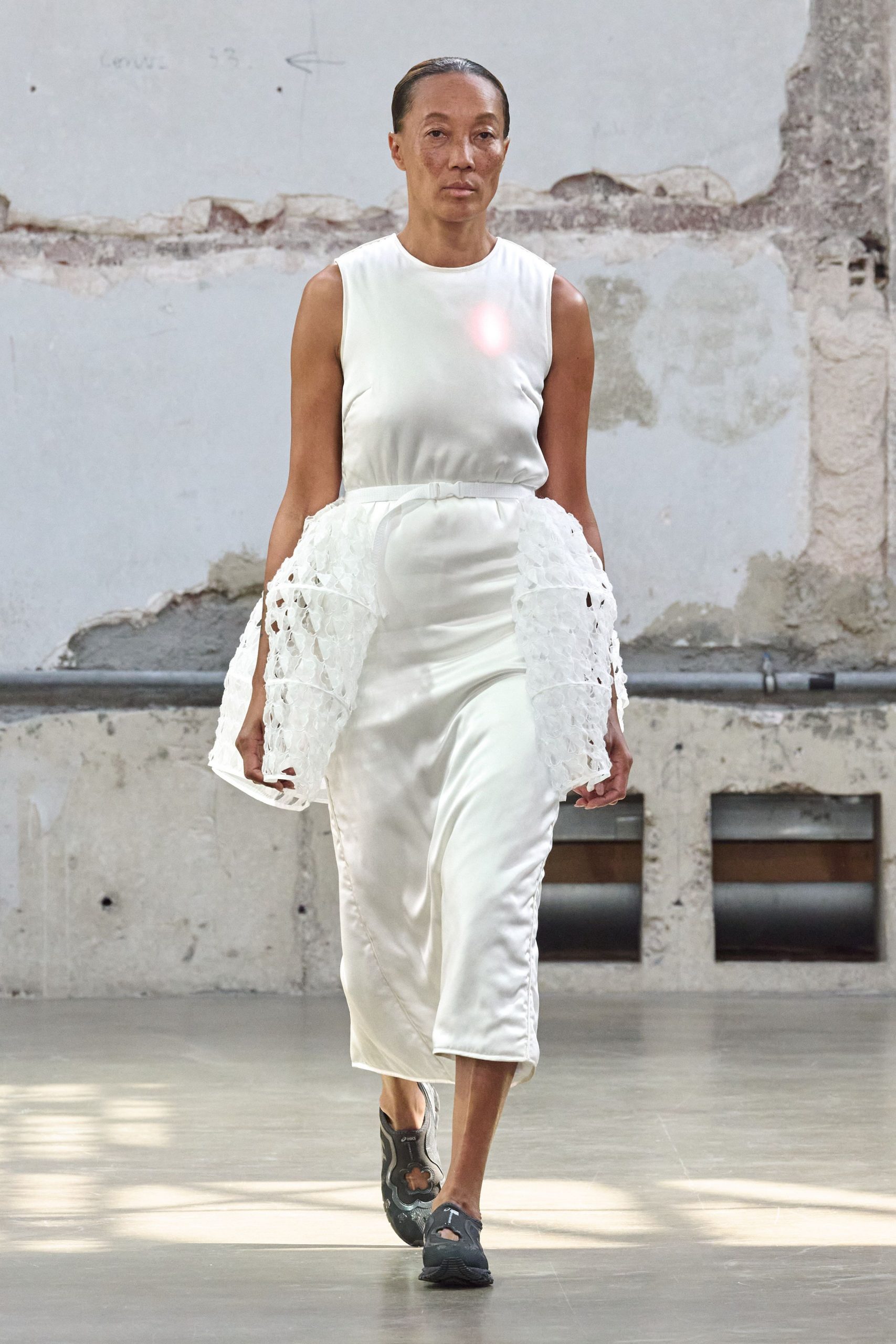 white silk sleeveless midi dress