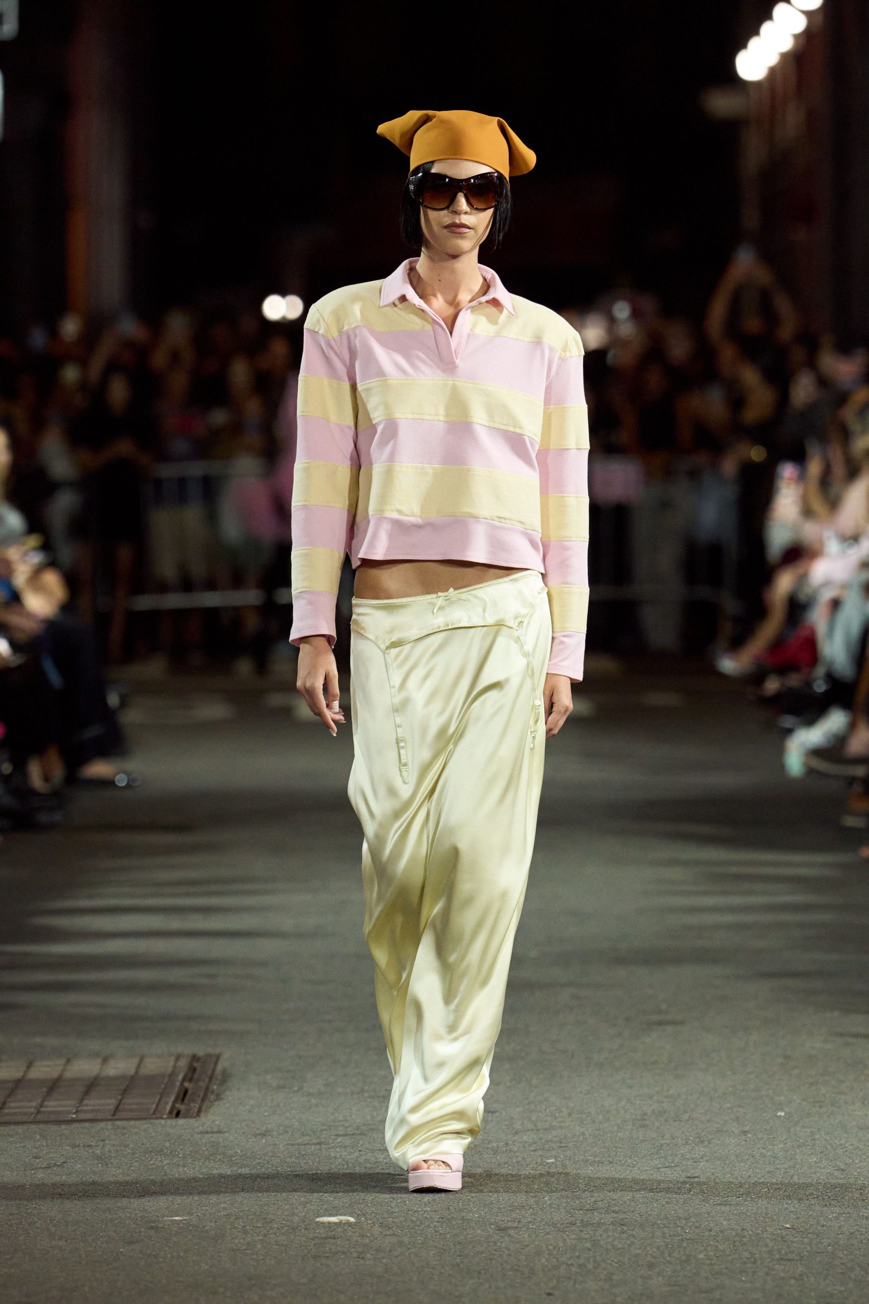 pink striped cropped top with relaxed pants