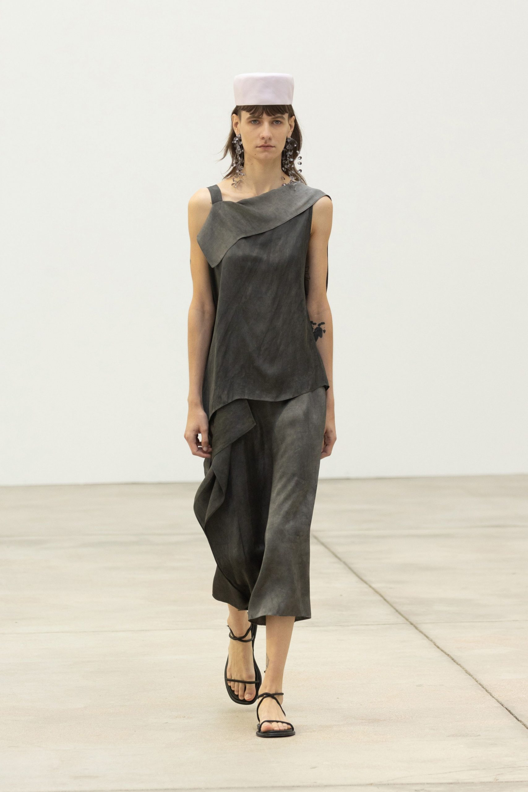 gray asymmetric draped dress