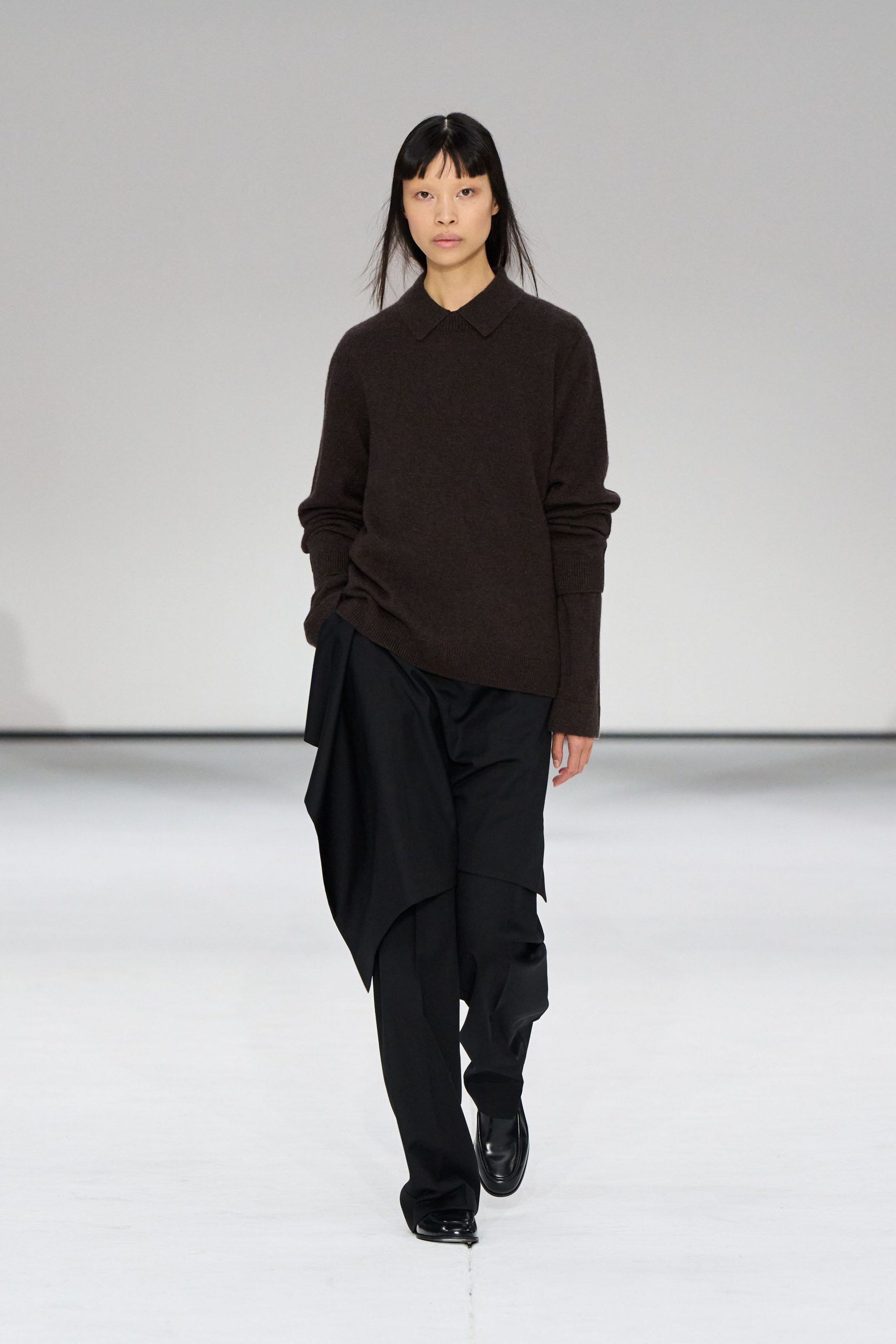 black cotton asymmetric fitted pants