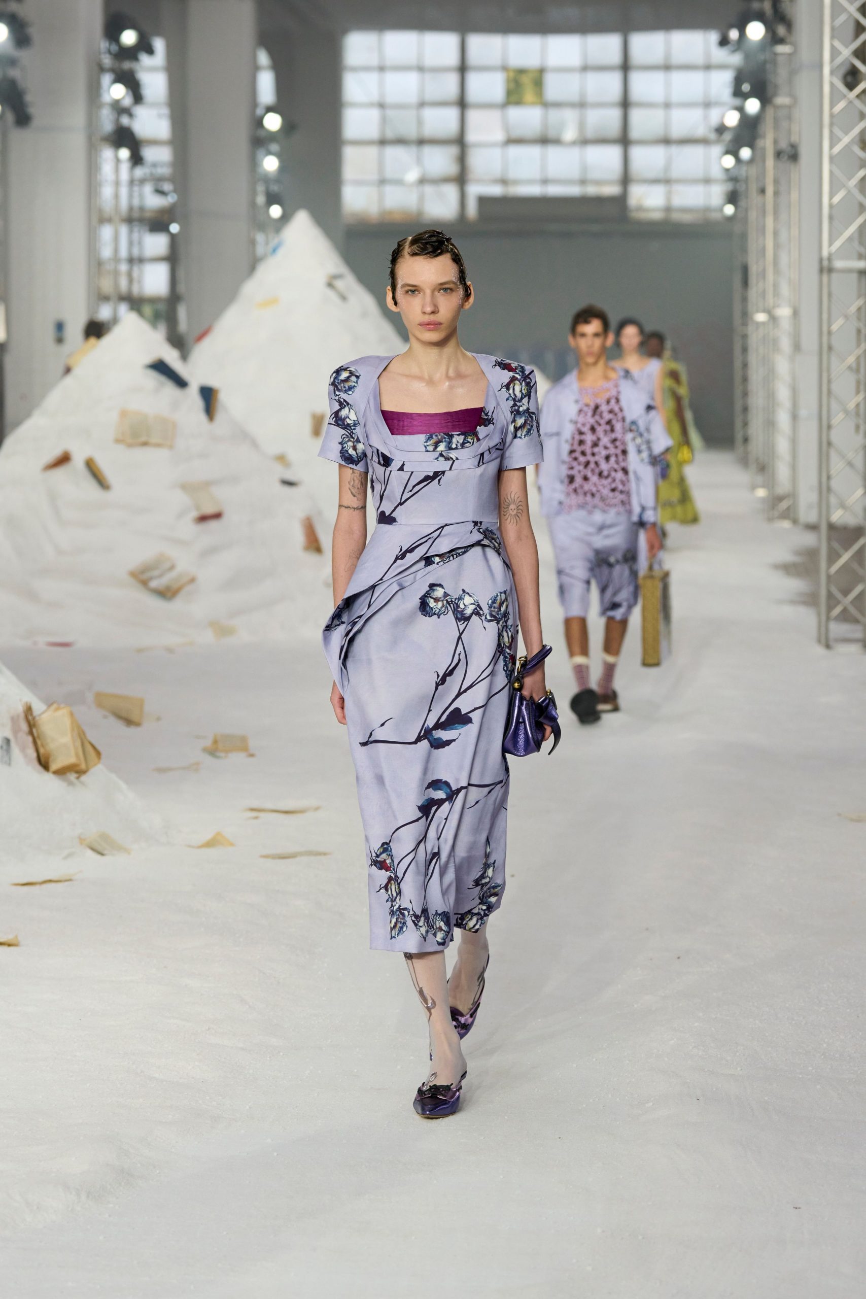 purple floral midi dress