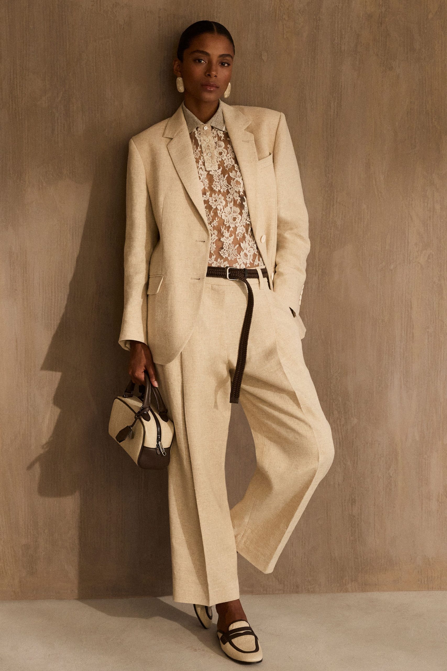 white lace long-sleeve collared fitted embroidered shirt